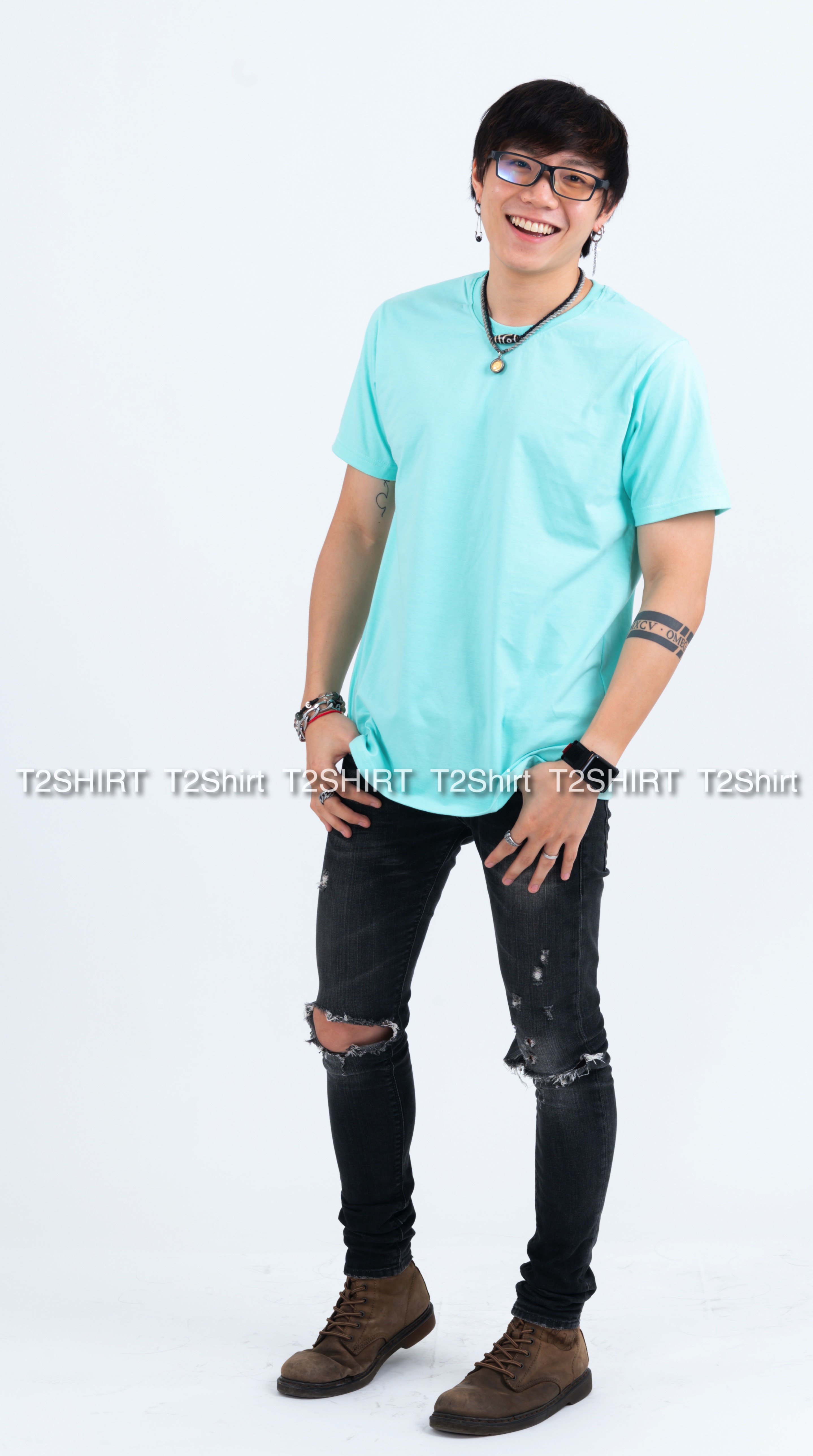 เสื้อยืด คอกลม แขนสั้น สีเขียวพาสเทล Size 4XL