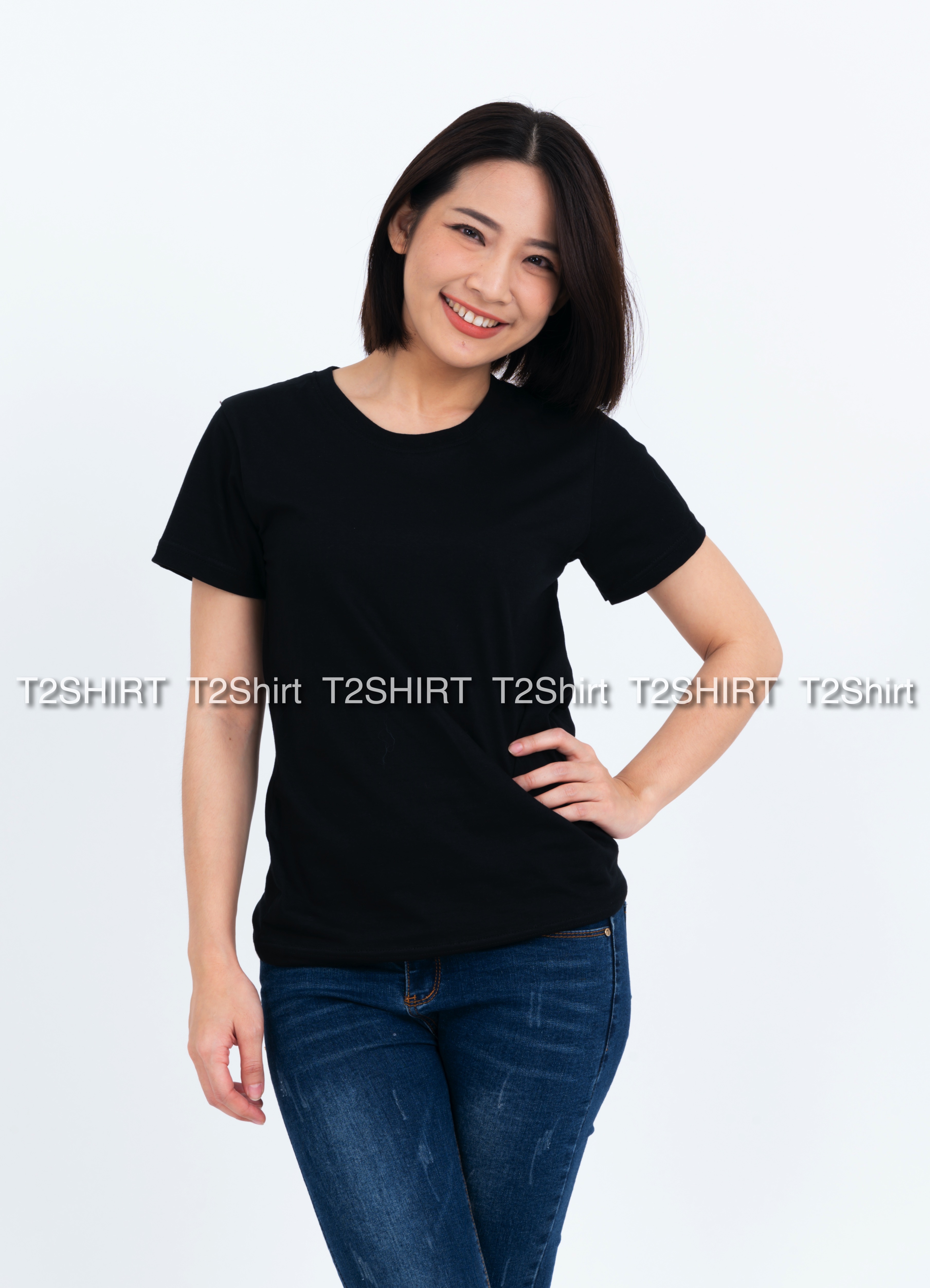 เสื้อยืด คอกลม แขนสั้น สีดำ Size S