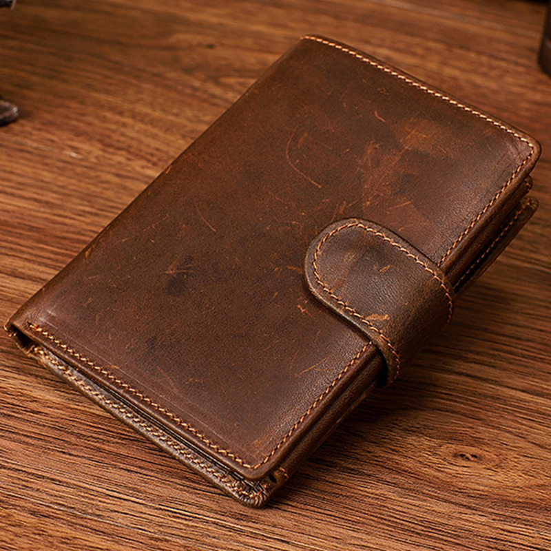 กระเป๋าเงินหนังแท้ กระดุม รุ่น XFQ8301 (Red brown)