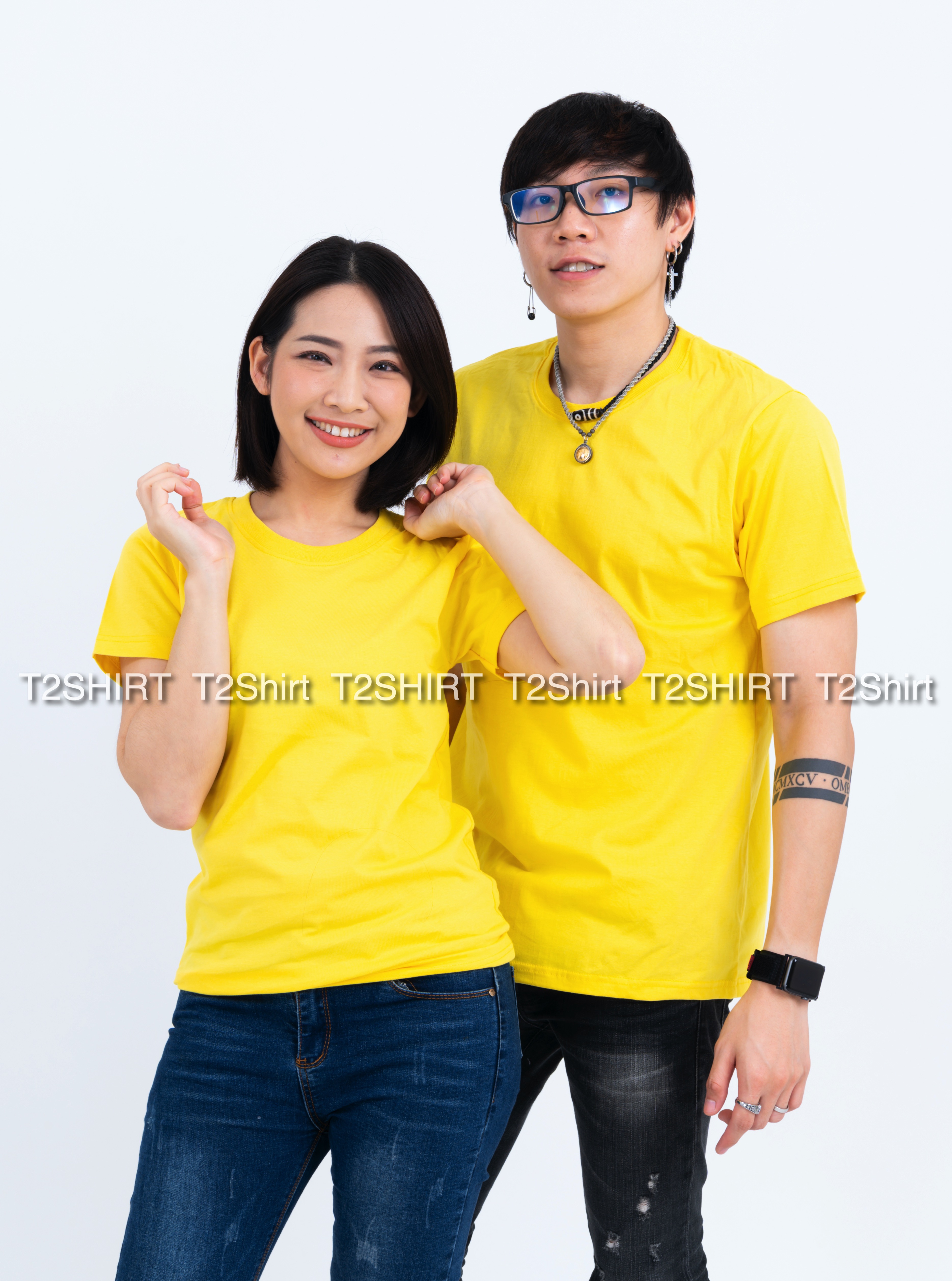 เสื้อยืด คอกลม แขนสั้น สีเหลือง Size 2XL