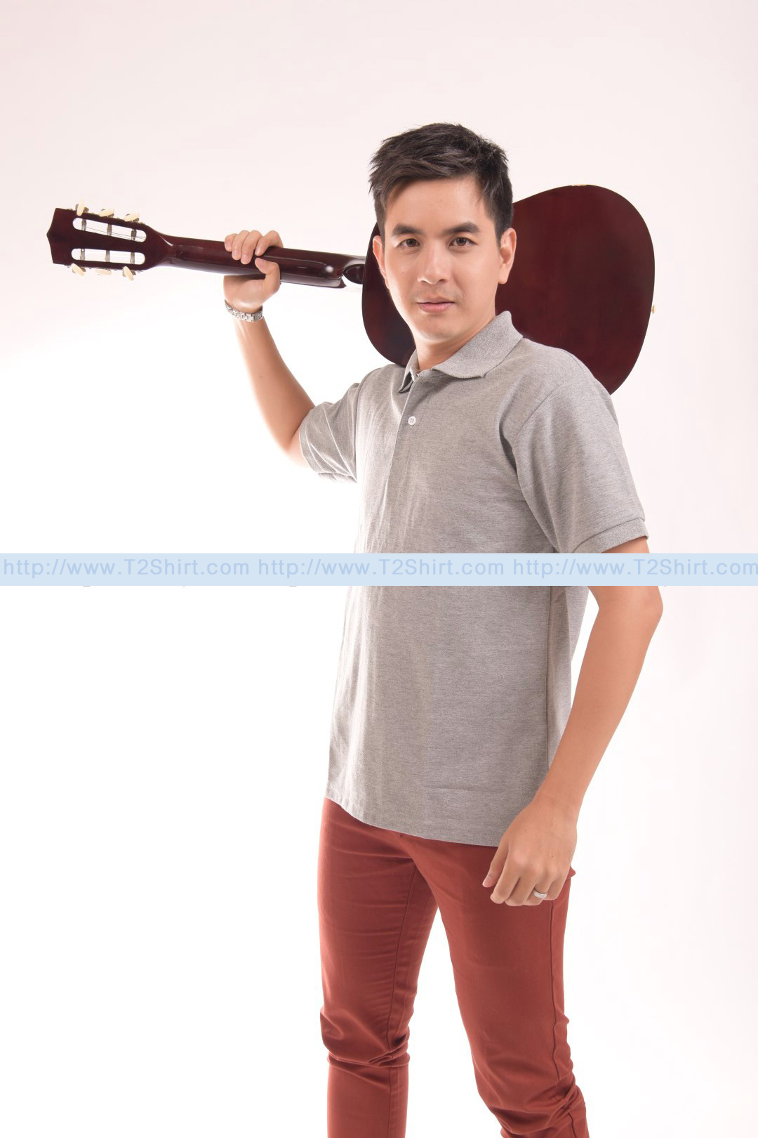เสื้อโปโล TK แขนสั้น ทรงตรง สีเทาท็อปดาย Size 2XL