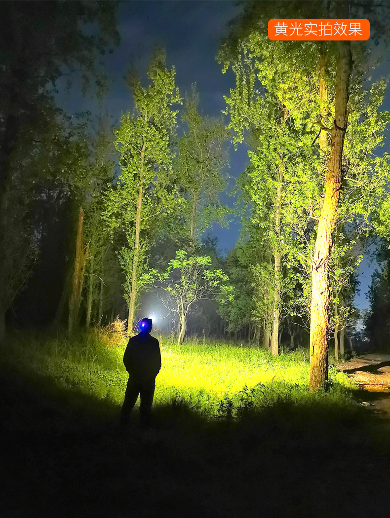 ไฟฉายคาดศีรษะแรงสูงแบบปรับขยายได้ Han Guang A2 หลอด HP20 แสงสีเหลือง พร้อมแบตเตอรี่ 18650 6 ก้อน