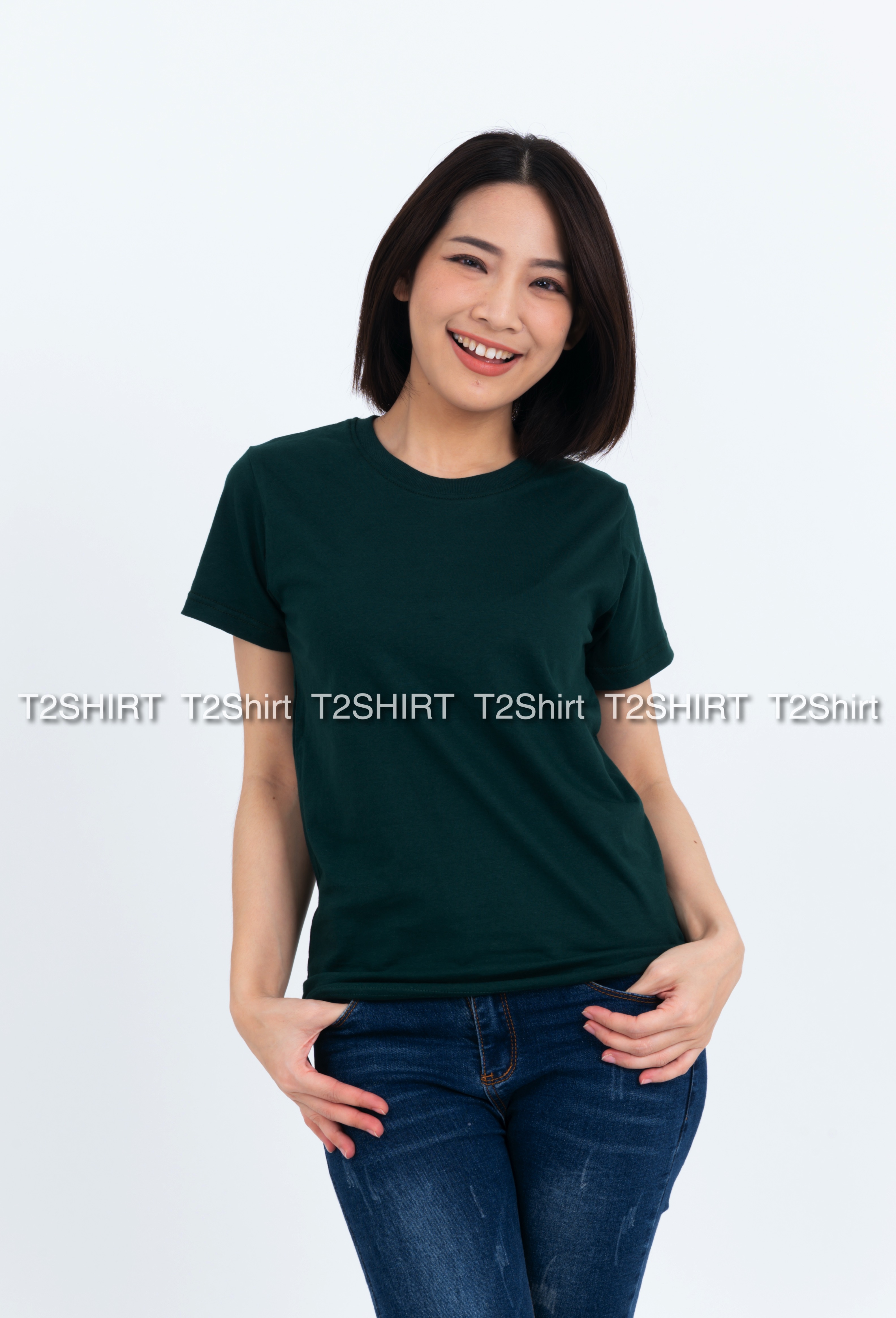 เสื้อยืด คอกลม แขนสั้น สีเขียวหัวเป็ด Size S