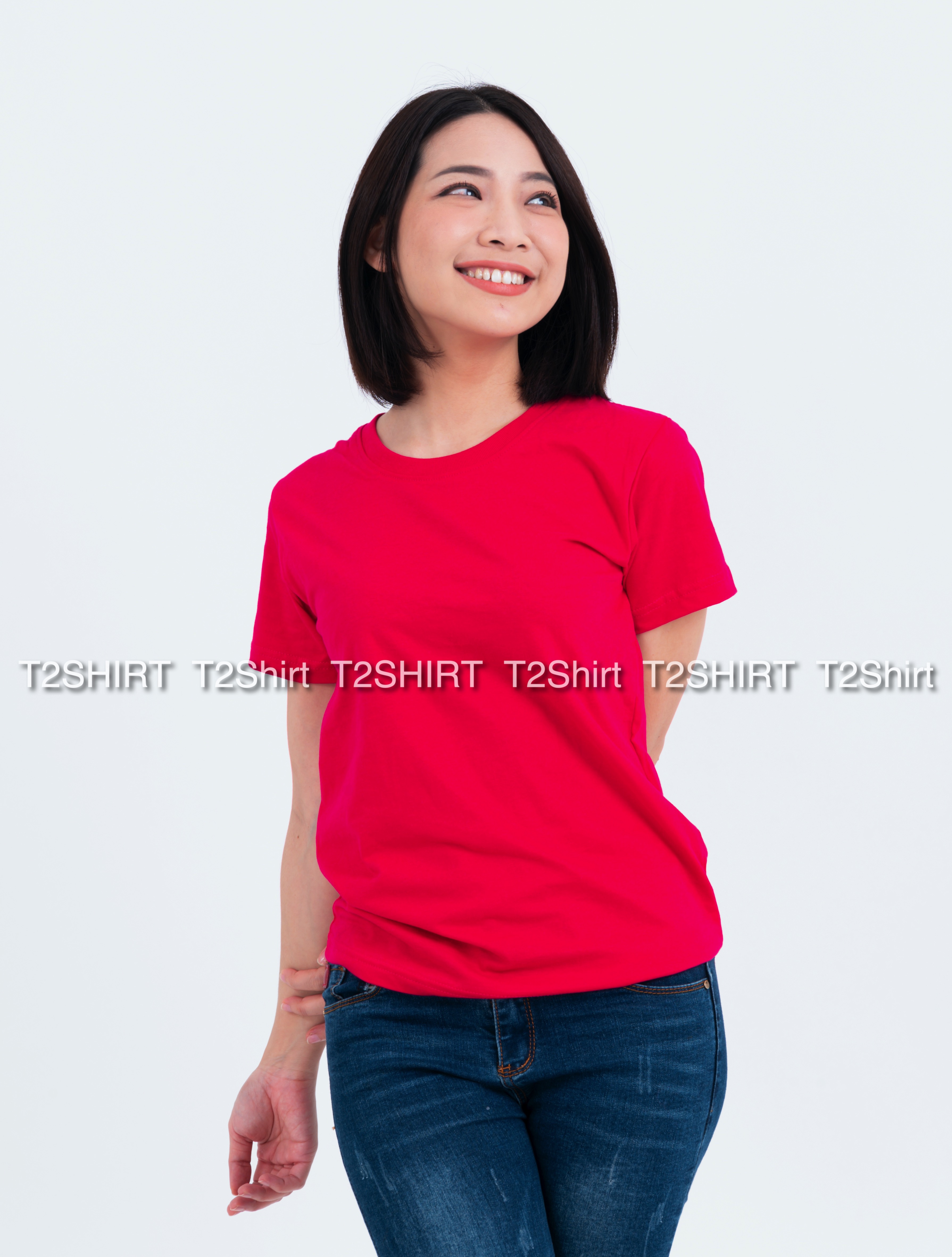 เสื้อยืด คอกลม แขนสั้น สีชมพูบานเย็น Size S