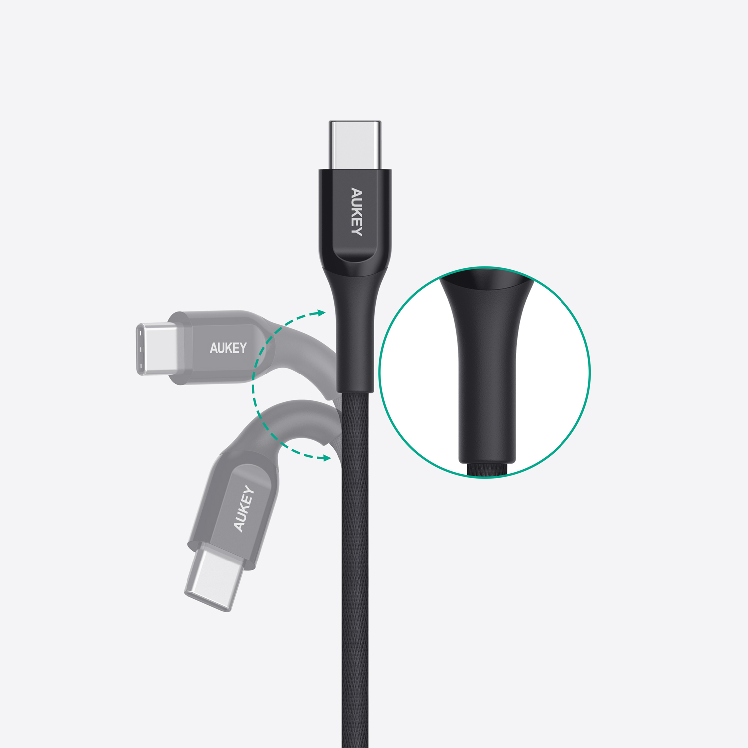 สายชาร์จเร็ว AUKEY CB-AKC4 USB C TO USB C QUICK CHARGE 3.0 KEVLAR (สายชาร์จ USB-C TO USB-C | PD | QC3.0 | 60W | 2M) - BLACK