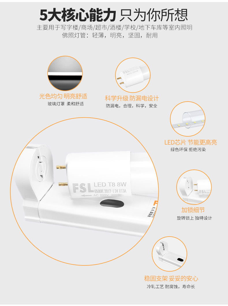 หลอด T8 LED Tube แบบฟลูออเรสเซนต์ 0.9 เมตร 12 watt พร้อมราง FSL แบบ 3 ชุด