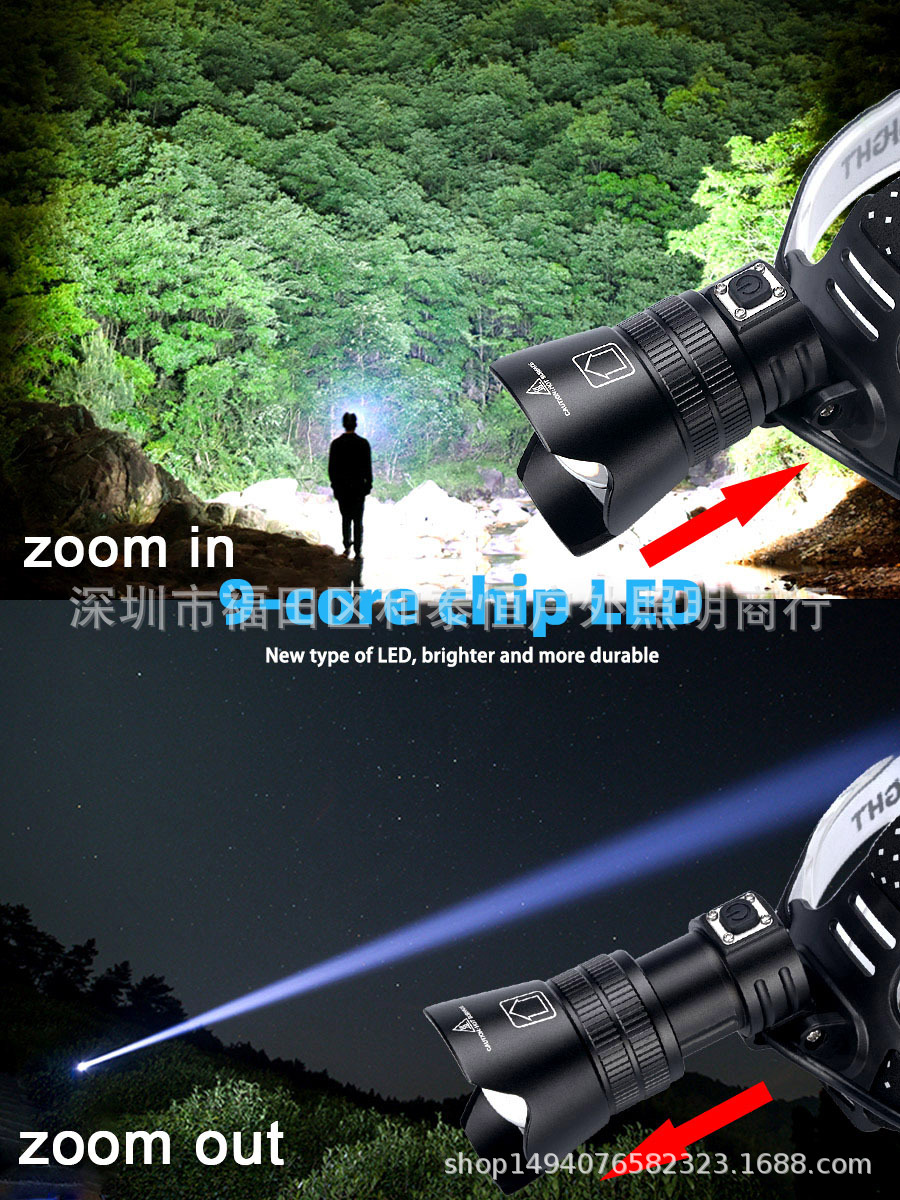 ไฟฉายคาดศีรษะแรงสูง แบบ 1 หลอดปรับขยายได้ LED P99 9 Core , JamieFire T138 แสงขาว ชุดแบตเตอรี่คุณภาพสูง พร้อมกล่องใส่และหูหิ้ว