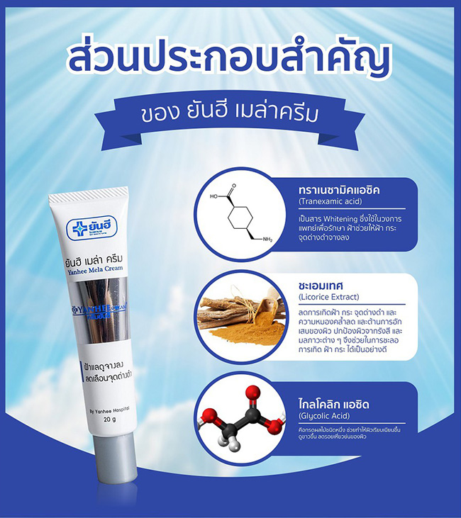 ยันฮีเมล่าครีม ครีมทาฝ้ายันฮี 20 กรัม (ฉลากน้ำเงินคาดเหลือง)