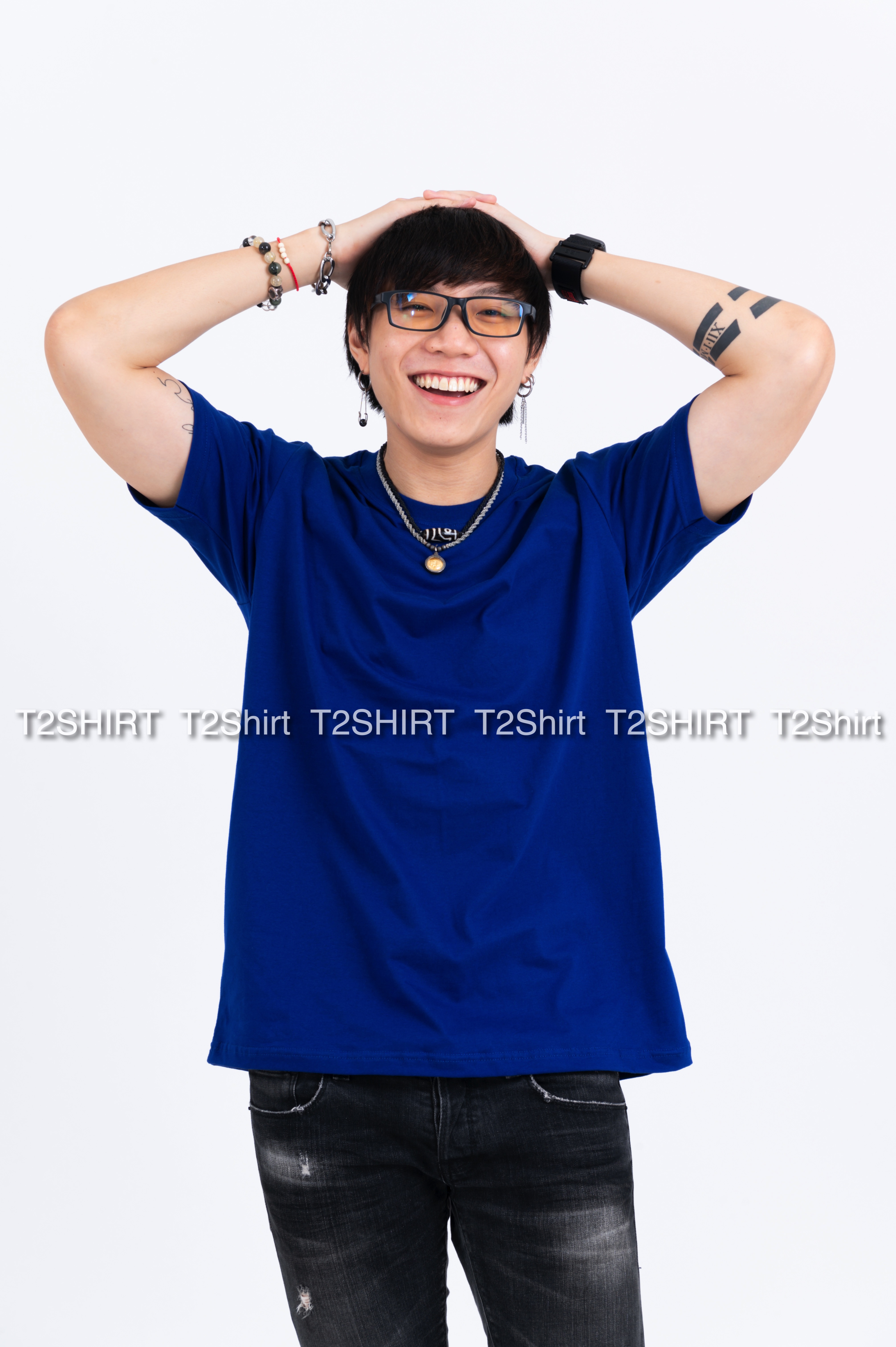 เสื้อยืด คอกลม แขนสั้น สีน้ำเงิน Size 2XL