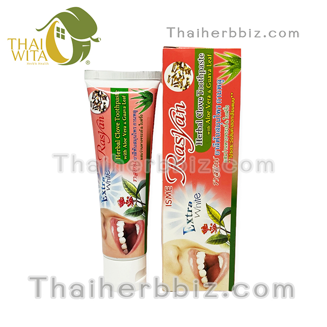 ราสยาน ยาสีฟันสมุนไพรกานพลู ผสมว่านหางจระเข้และใบฝรั่ง ISME Rasyan (หลอด 100 กรัม)