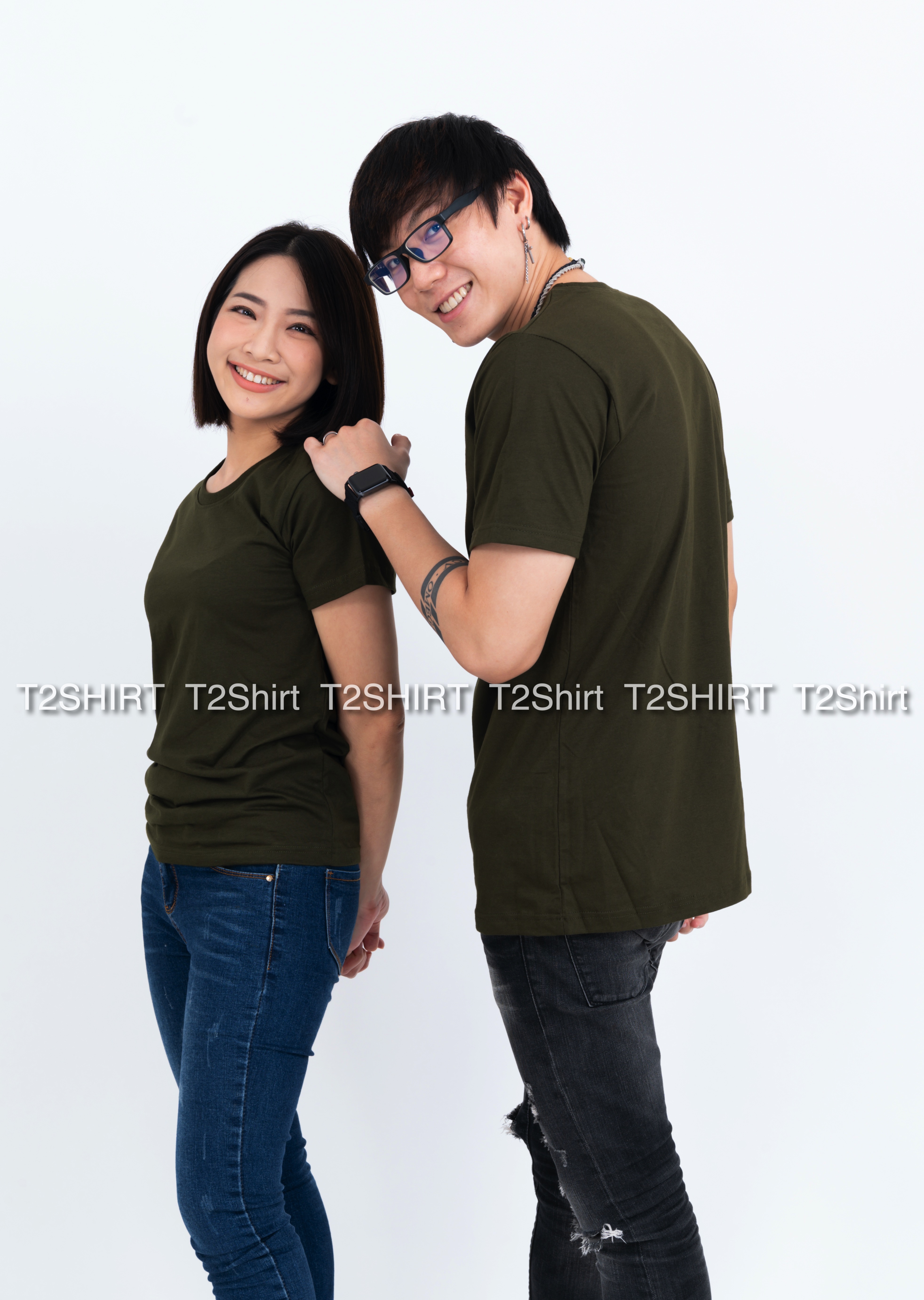 เสื้อยืด คอกลม แขนสั้น สีเขียวขี้ม้า Size 4XL