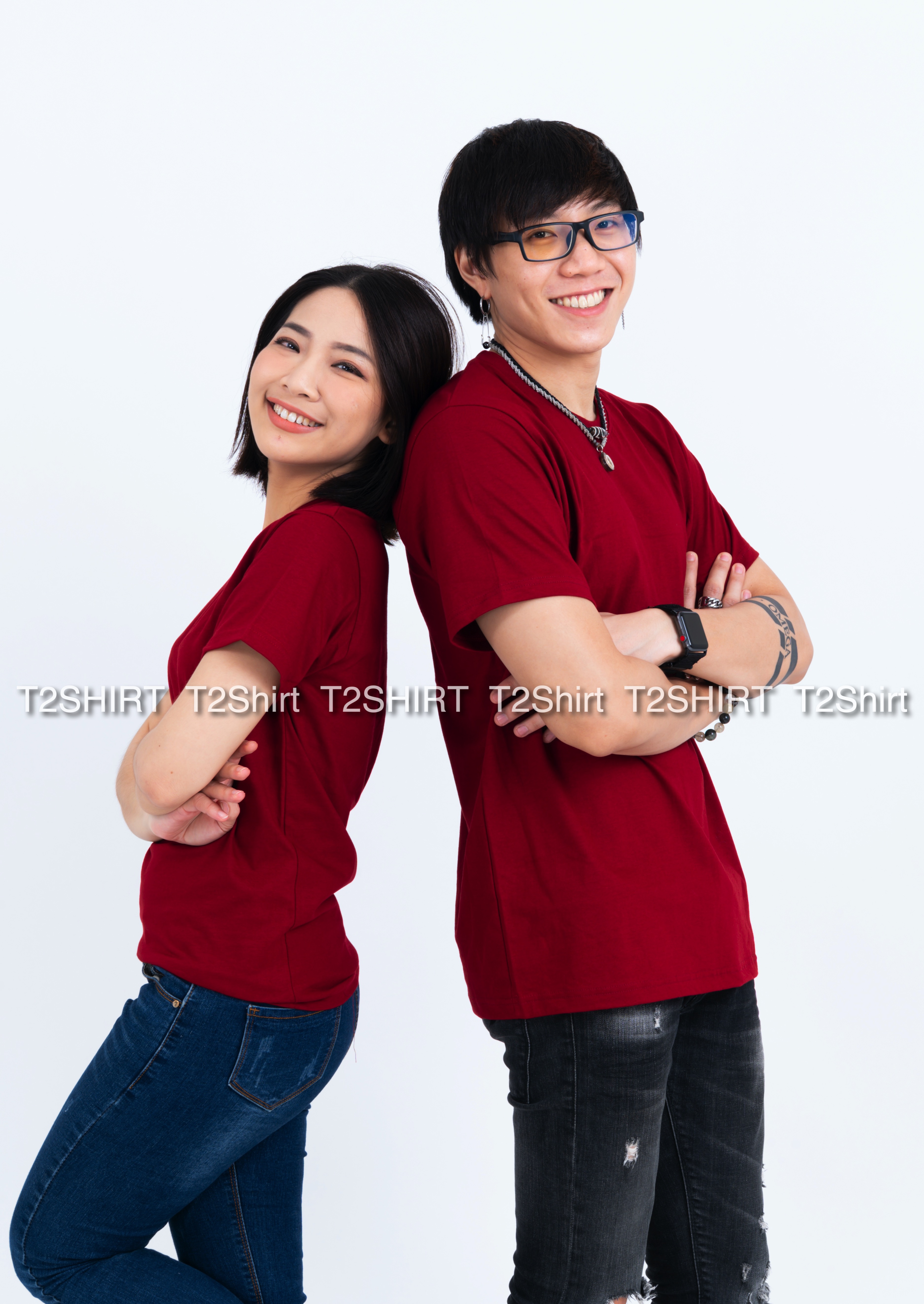 เสื้อยืด คอกลม แขนสั้น สีเลือดหมู Size 4XL