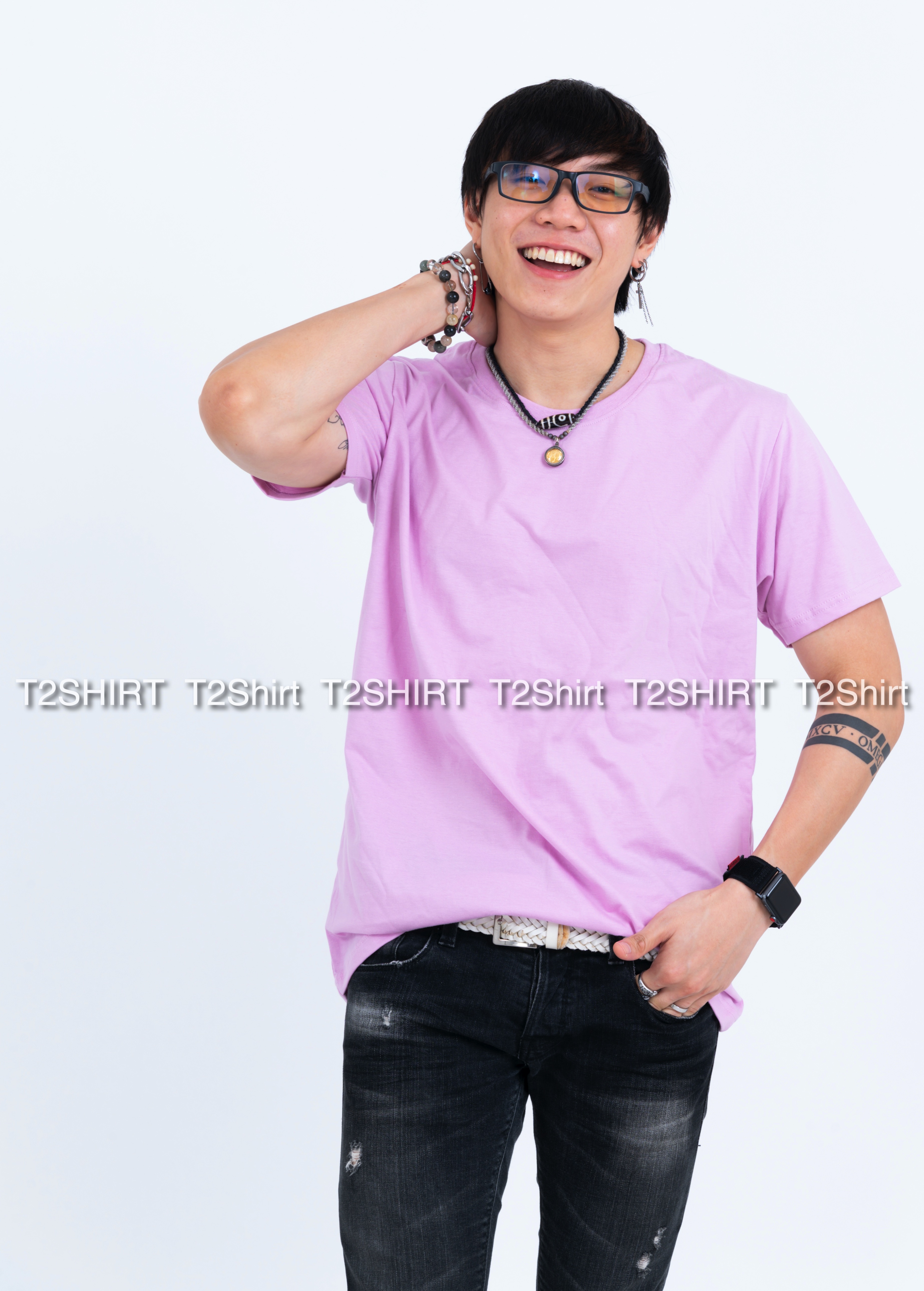 เสื้อยืด คอกลม แขนสั้น สีม่วงพาสเทล Size 2XL