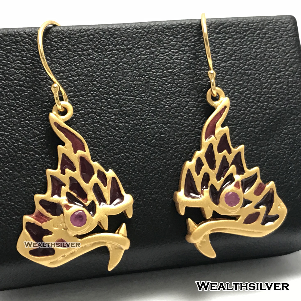 ต่างหูเศียรพญานาค Red enamel