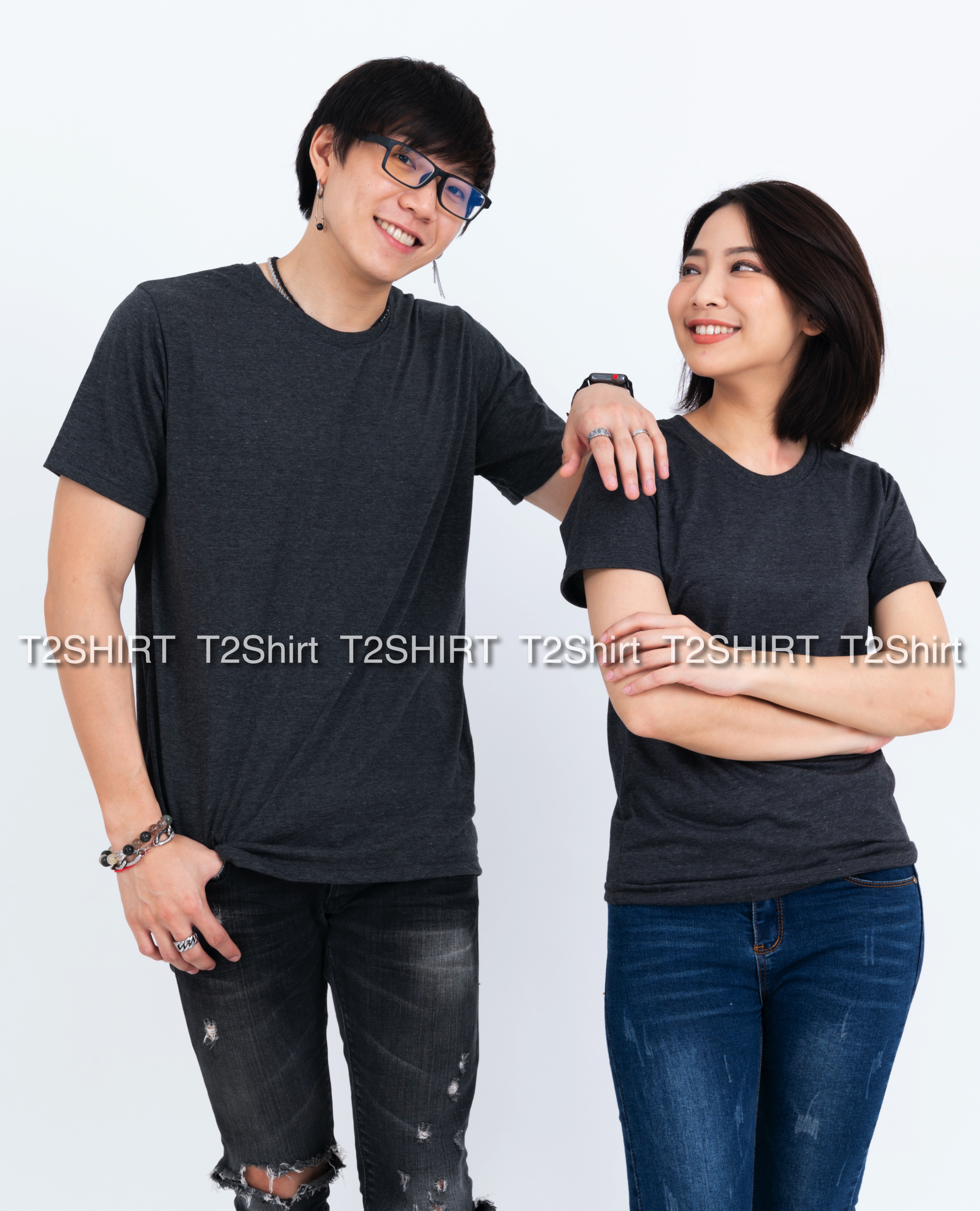 เสื้อยืด คอกลม แขนสั้น สีดำท็อปดาย Size M