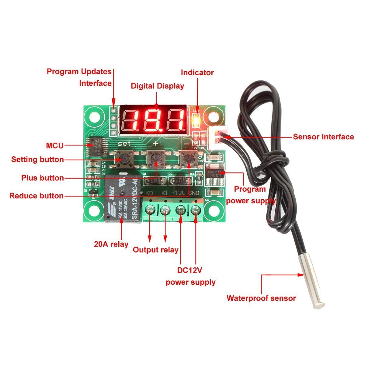 W1209 Digital Thermostat Temperature Control Switch 12V + Sensor Probe