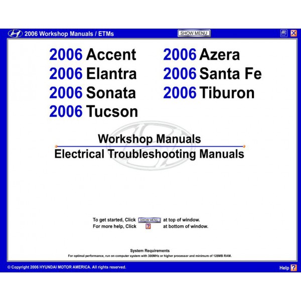 CD รวมคู่มือซ่อมและ WIRING DIAGRAM HYUNDIA 7 รุ่น ปี 2006 (EN)