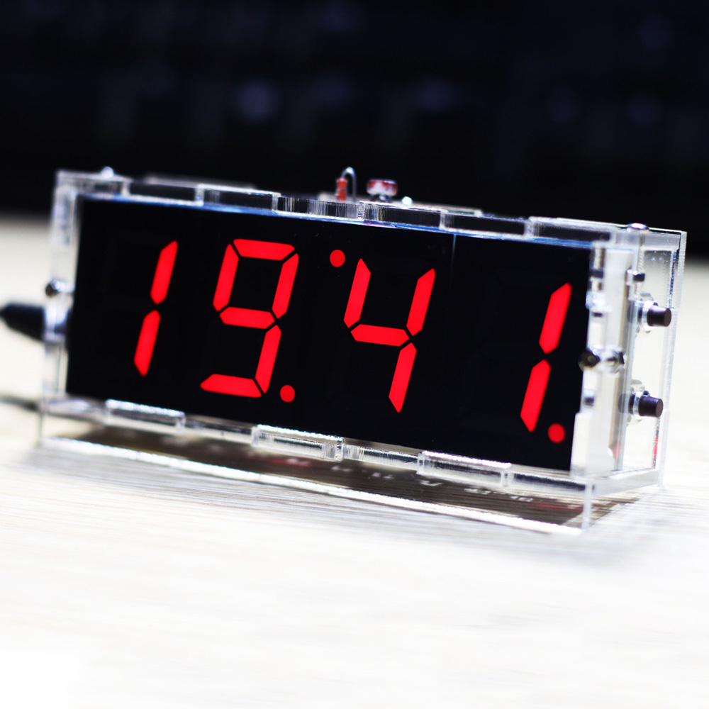 4-Digit Digital LED Clock Temperature Date Time Display with Transparent Case ชุดประกอบนาฬิกา DIY (สีแดง)