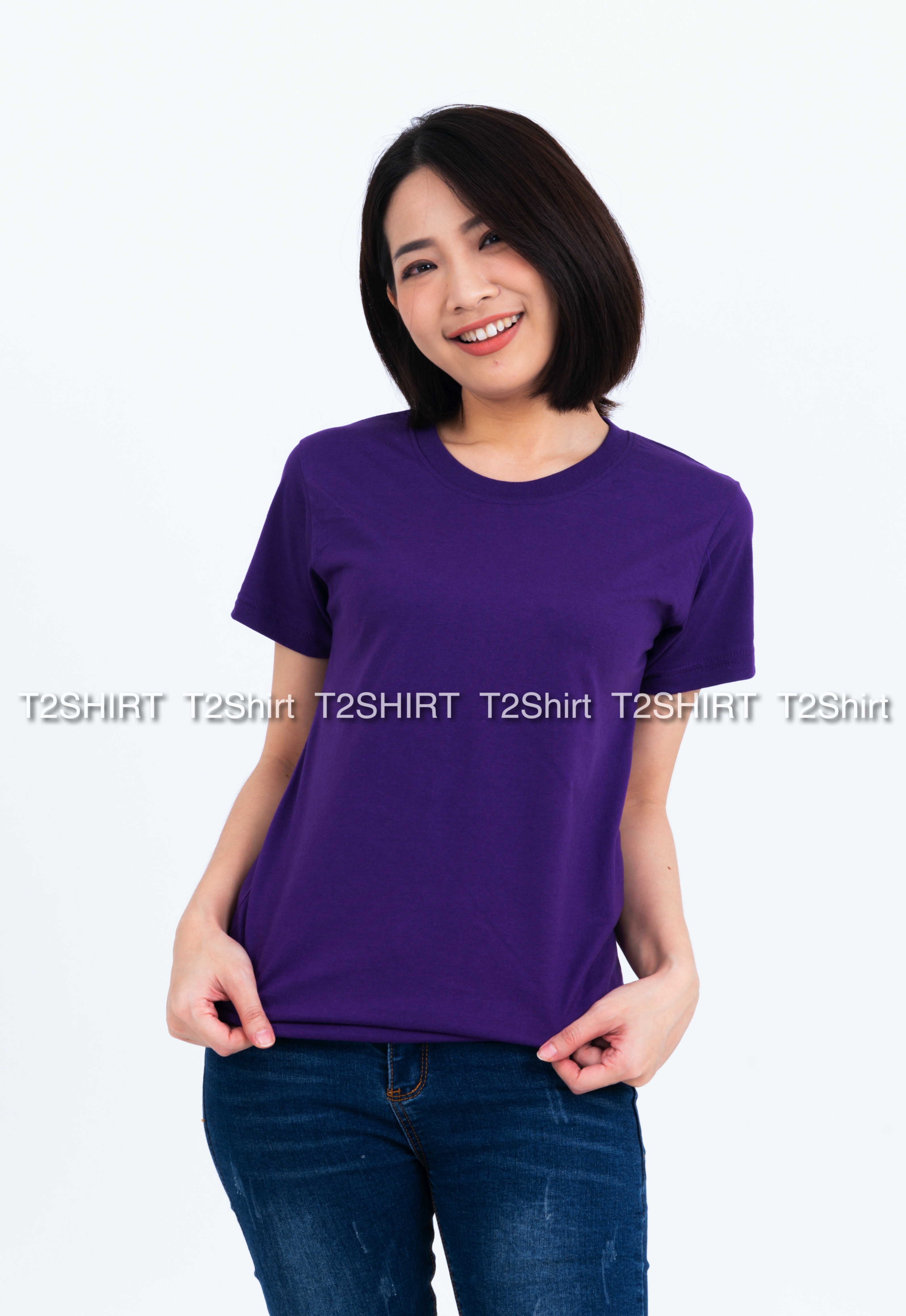 เสื้อยืด คอกลม แขนสั้น สีม่วงเข้ม Size XL
