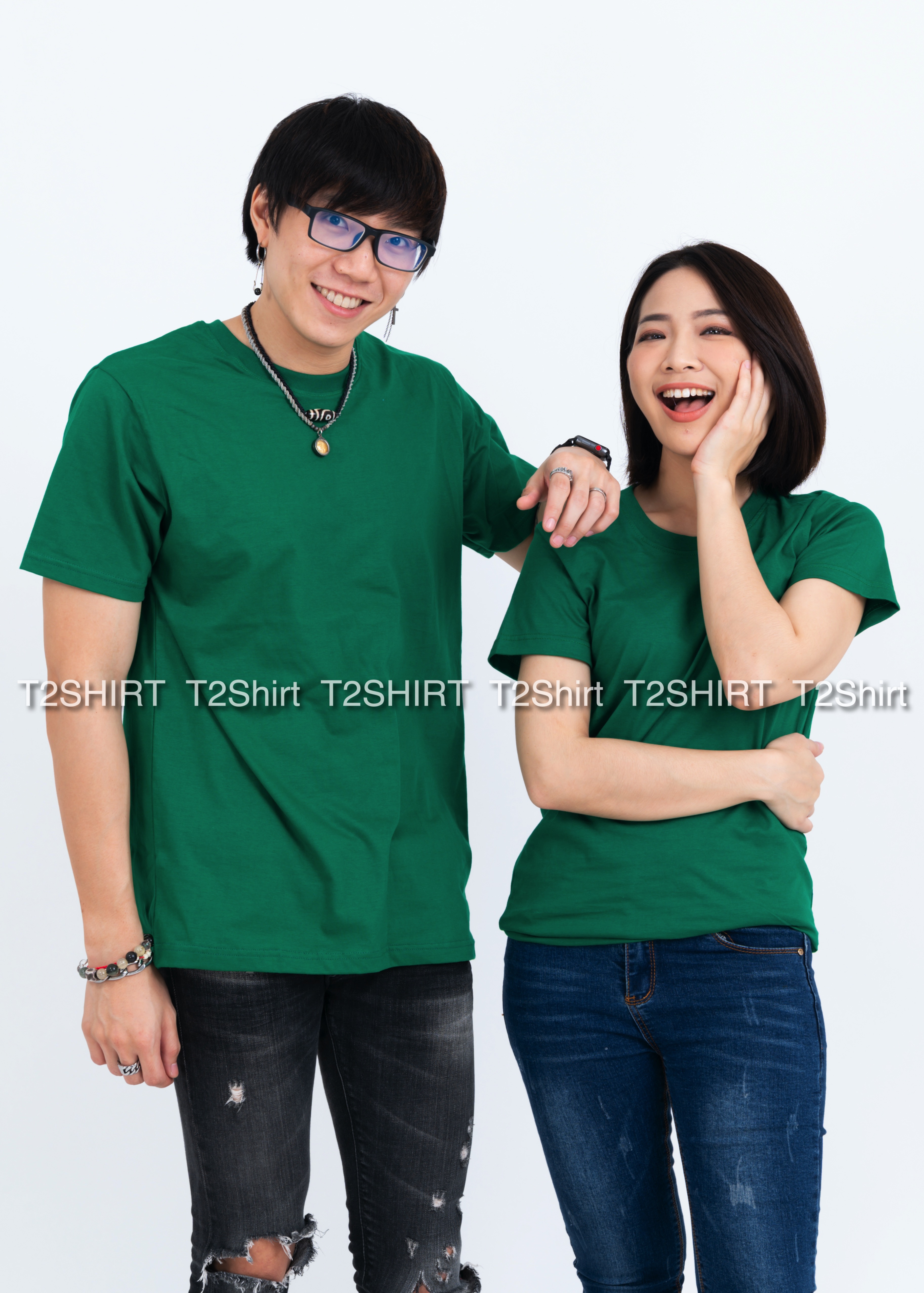 เสื้อยืด คอกลม แขนสั้น สีเขียวใบไม้ Size 3XL
