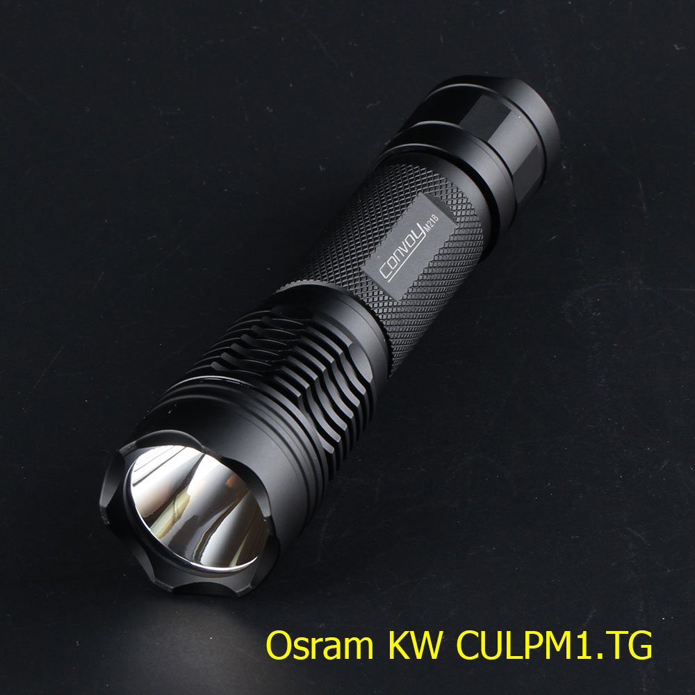 ไฟฉายแรงสูงขนาดเล็ก แสงสุดสว่าง ขนาดเหมาะมือมากๆ Convoy M21B Black หลอด Hi-End Osram KW CULPM1.TG 12 groups