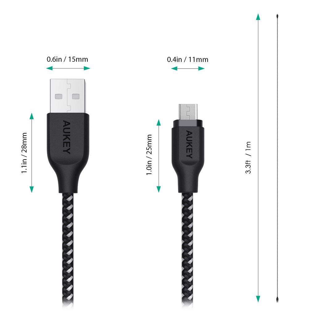 สายชาร์จ AUKEY CB-AM1 Micro USB คุณภาพสูง ทนทานกว่าสายทั่วไป 10 เท่า สายไนล่อน ยาว 1.2 เมตร