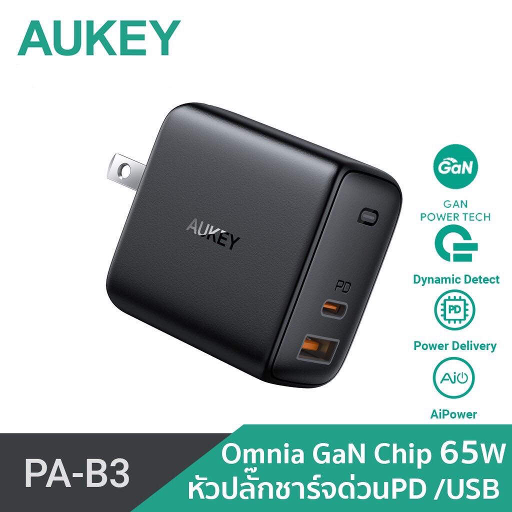 AUKEY PA-B3 หัวชาร์จเร็ว Omnia Mix 65W Dual Power Delivery Wall Charger with GaN Tech รุ่น PA-B3