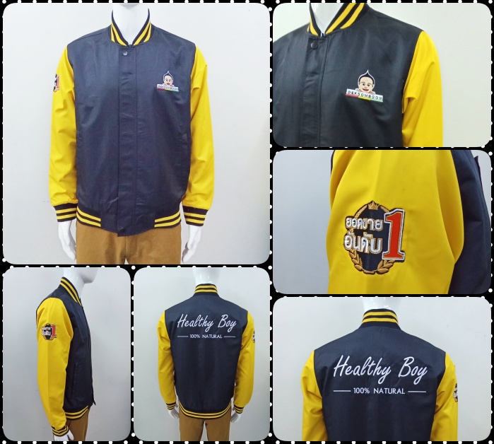 เสื้อแจ็คเก็ตคอเบสบอล สีเหลือง ดำ พร้อมปัก กันลม งานสั่งผลิตพร้อมปักโลโก้