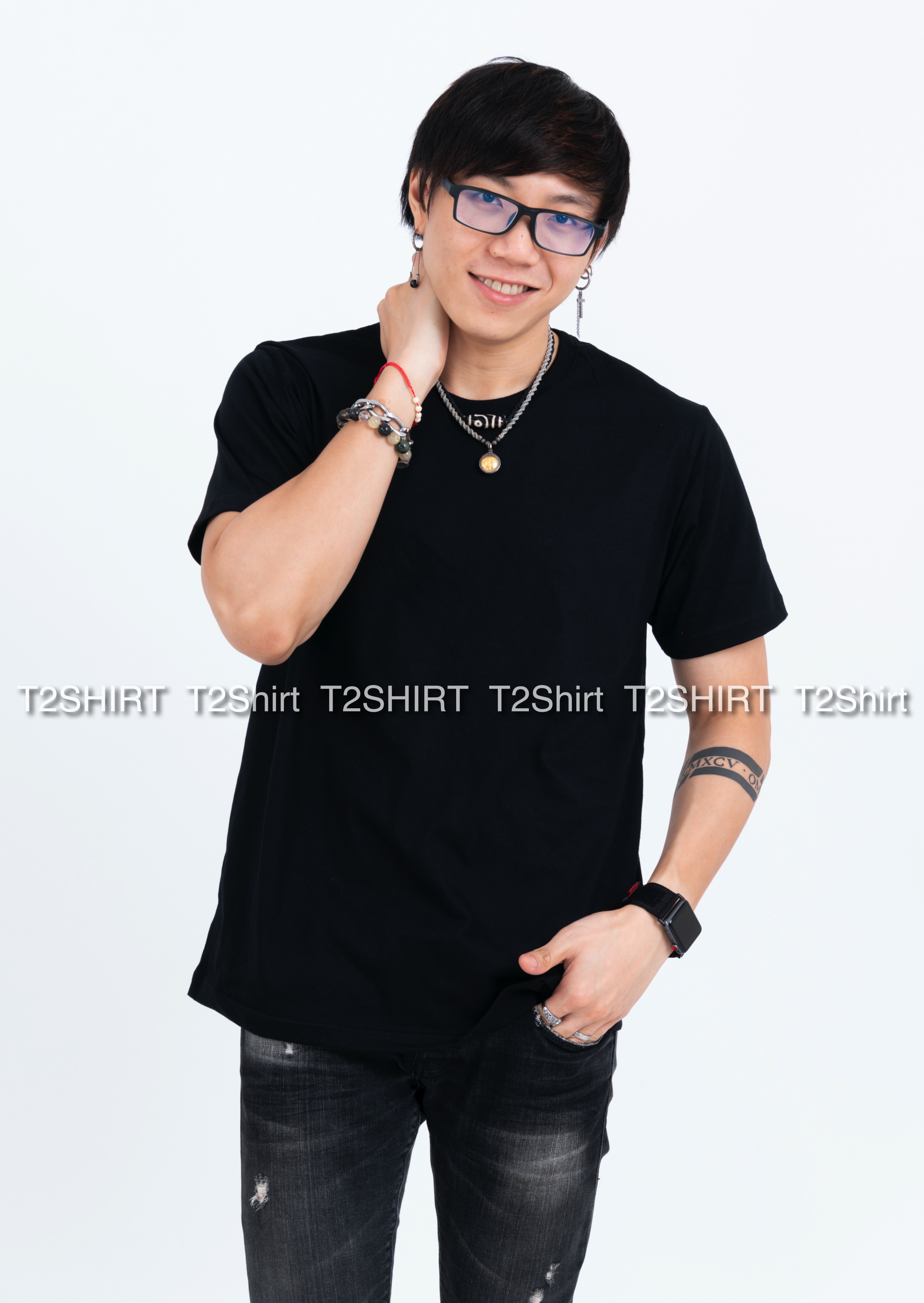 เสื้อยืด คอกลม แขนสั้น สีดำ Size 2XL