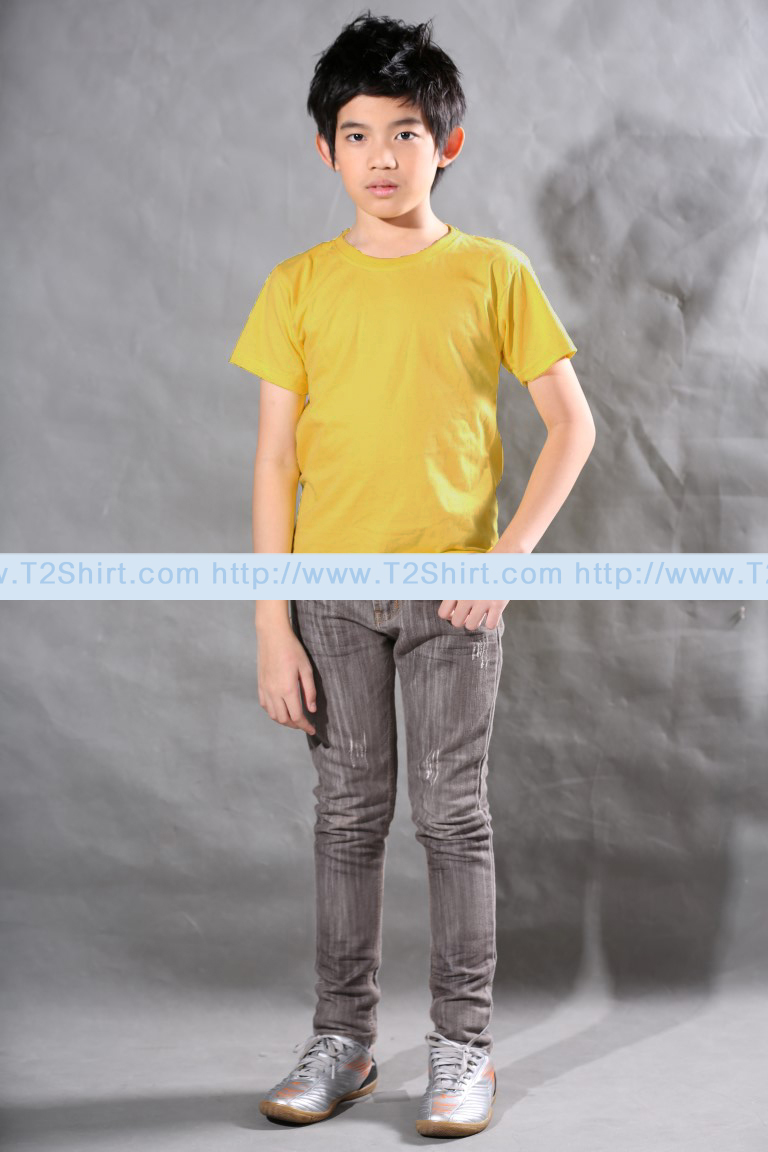 เสื้อยืดเด็ก คอกลม แขนสั้น สีเหลืองมัสตาร์ด Size XL