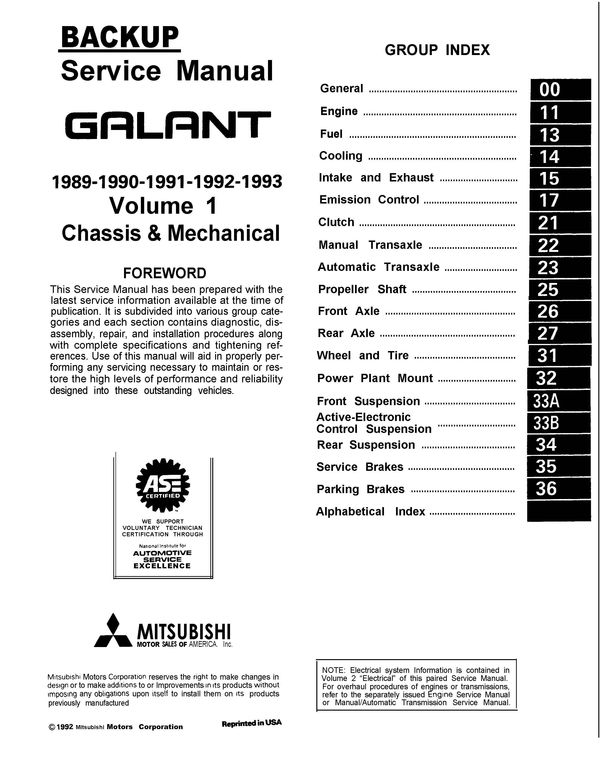 CD คู่มือซ่อม Mitsubishi GALANT ปี 1983 - 93 ทั้งคัน
