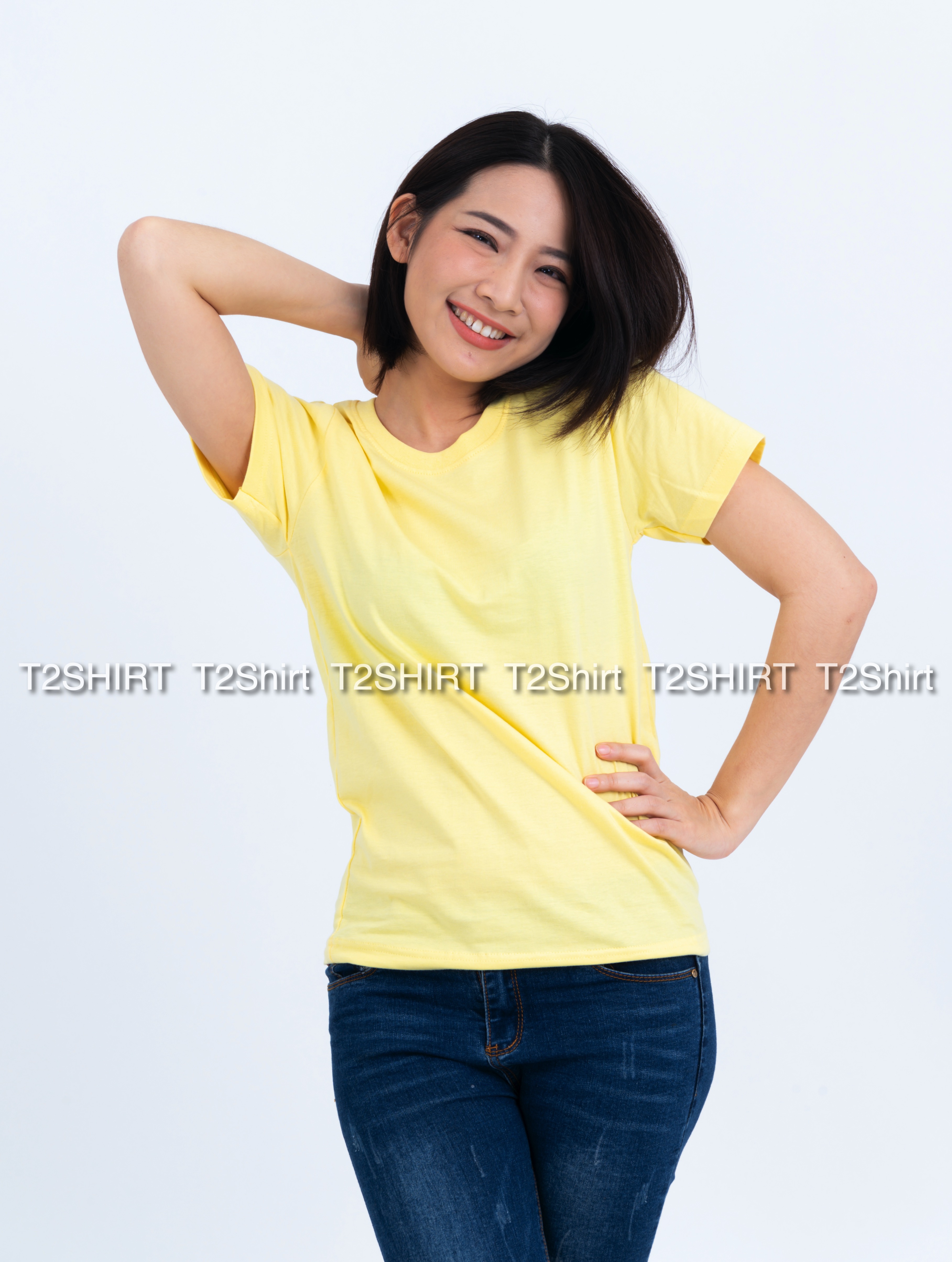 เสื้อยืด คอกลม แขนสั้น สีเหลืองพาสเทล Size S