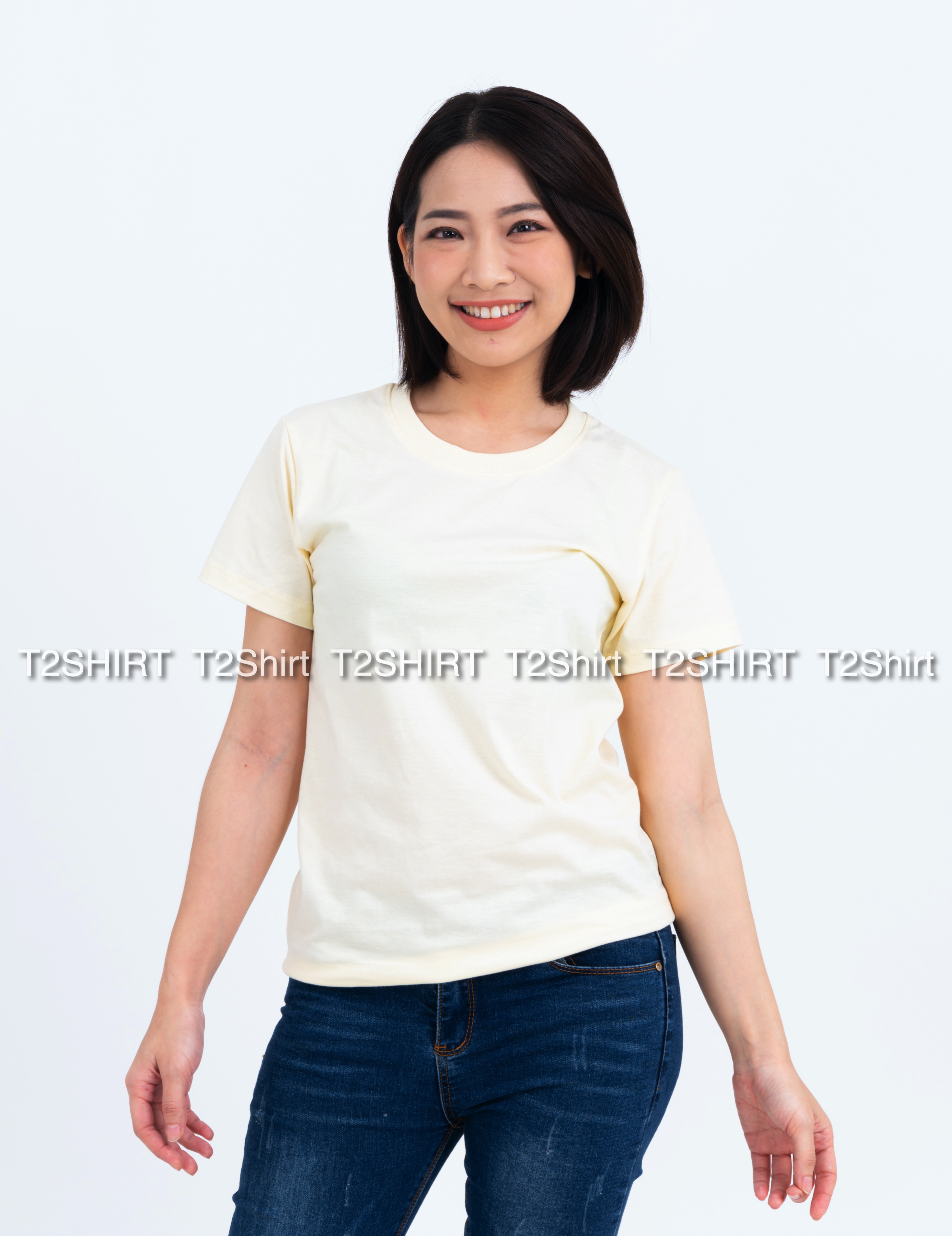 เสื้อยืด คอกลม แขนสั้น สีครีม Size M