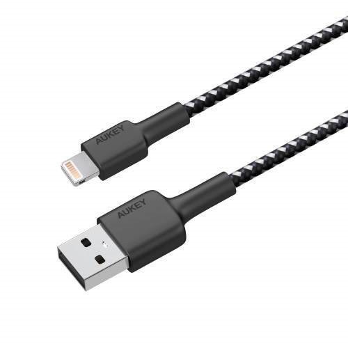 สายชาร์จไอโฟน Aukey MFI Certified สายชาร์จไนล่อนถัก L cable for iPhone ความยาว 1.2 เมตร สีดำ (CB-BAL3)