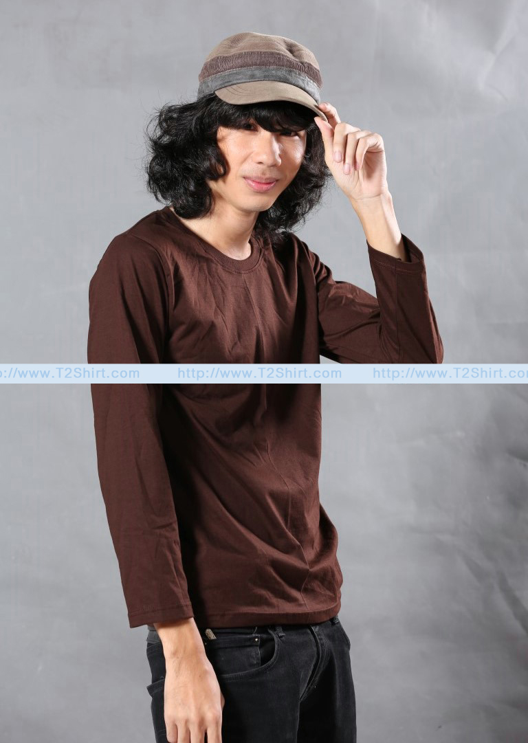 เสื้อยืด คอกลม แขนยาว สีน้ำตาล Size XL