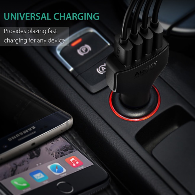 ที่ชาร์จในรถ Aukey 4-Port USB Car Charger Quick Charge 3.0 with PowerAll (QC 3.0 + QC 2.0) + แถมสาย USB (CC-T9)