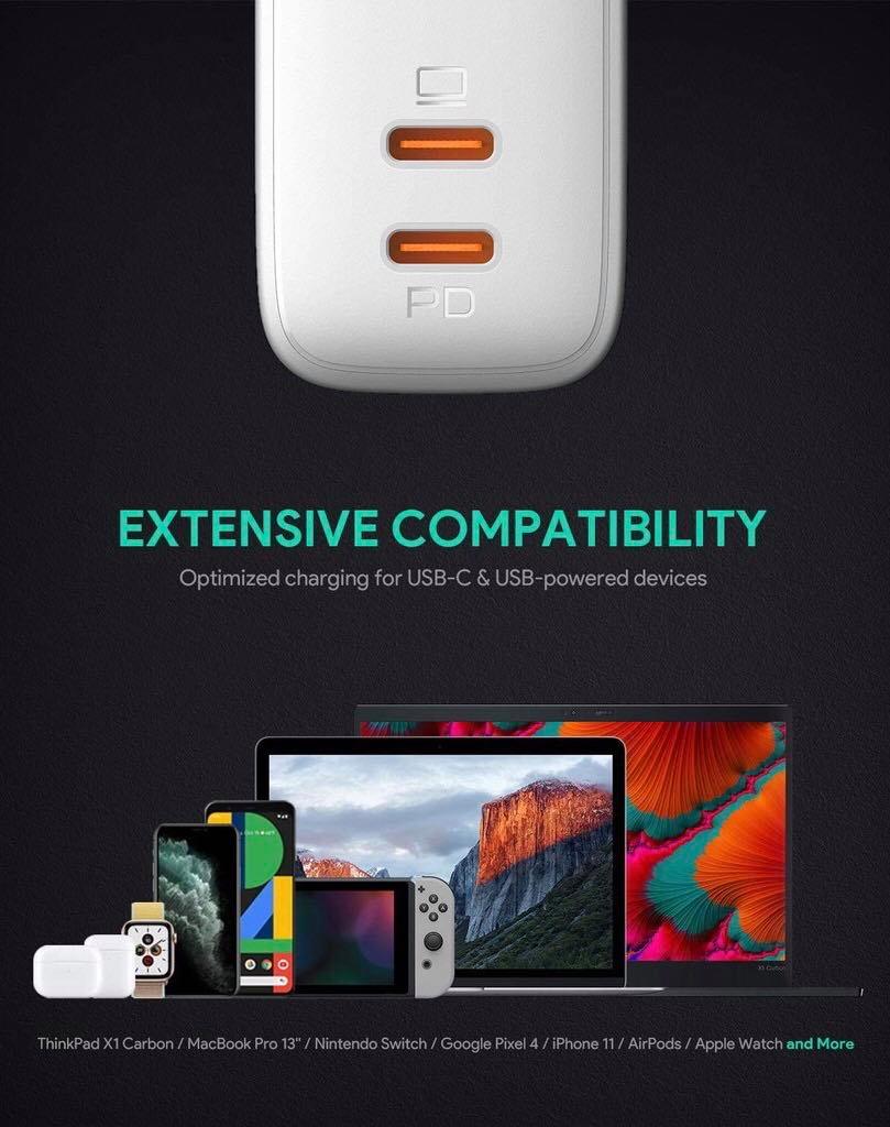 Adapter Aukey PA-B4-BLACK Omnia 65W Fast Charger PD Charger for iPhone 11 Pro Max,AirPods Pro,Galaxy S10, Switch รุ่น PA-B4