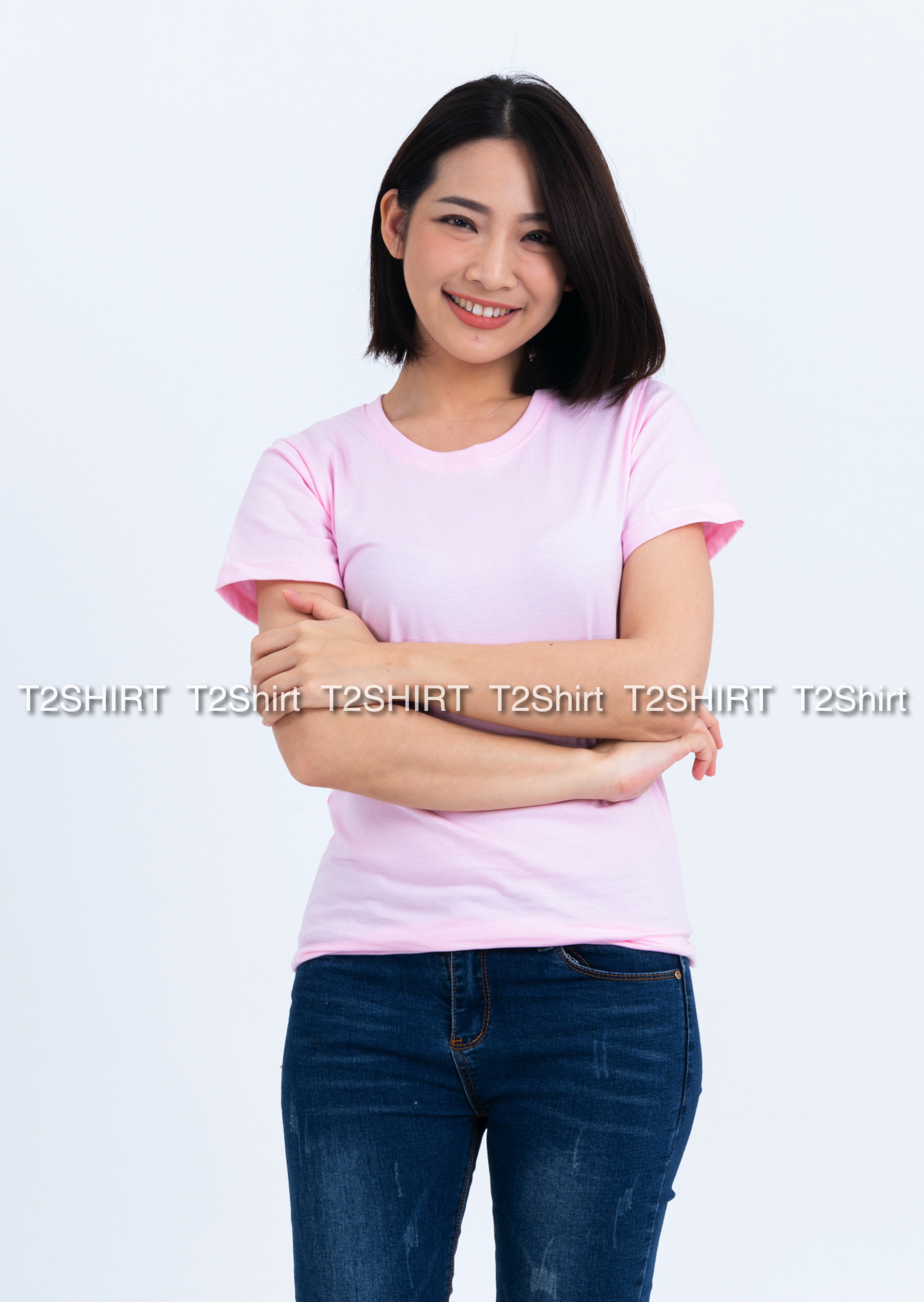 เสื้อยืด คอกลม แขนสั้น สีชมพูพาสเทล Size S