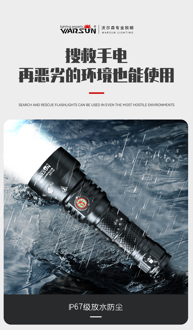 ไฟฉายแรงสูงขนาดกลาง แสงสว่าง ขนาดกระชับมือ Warsun Black หลอด Luminus SST-20 รวมแบตเตอรี่ 21700 1 ก้อน กับที่ชาร์จ USB