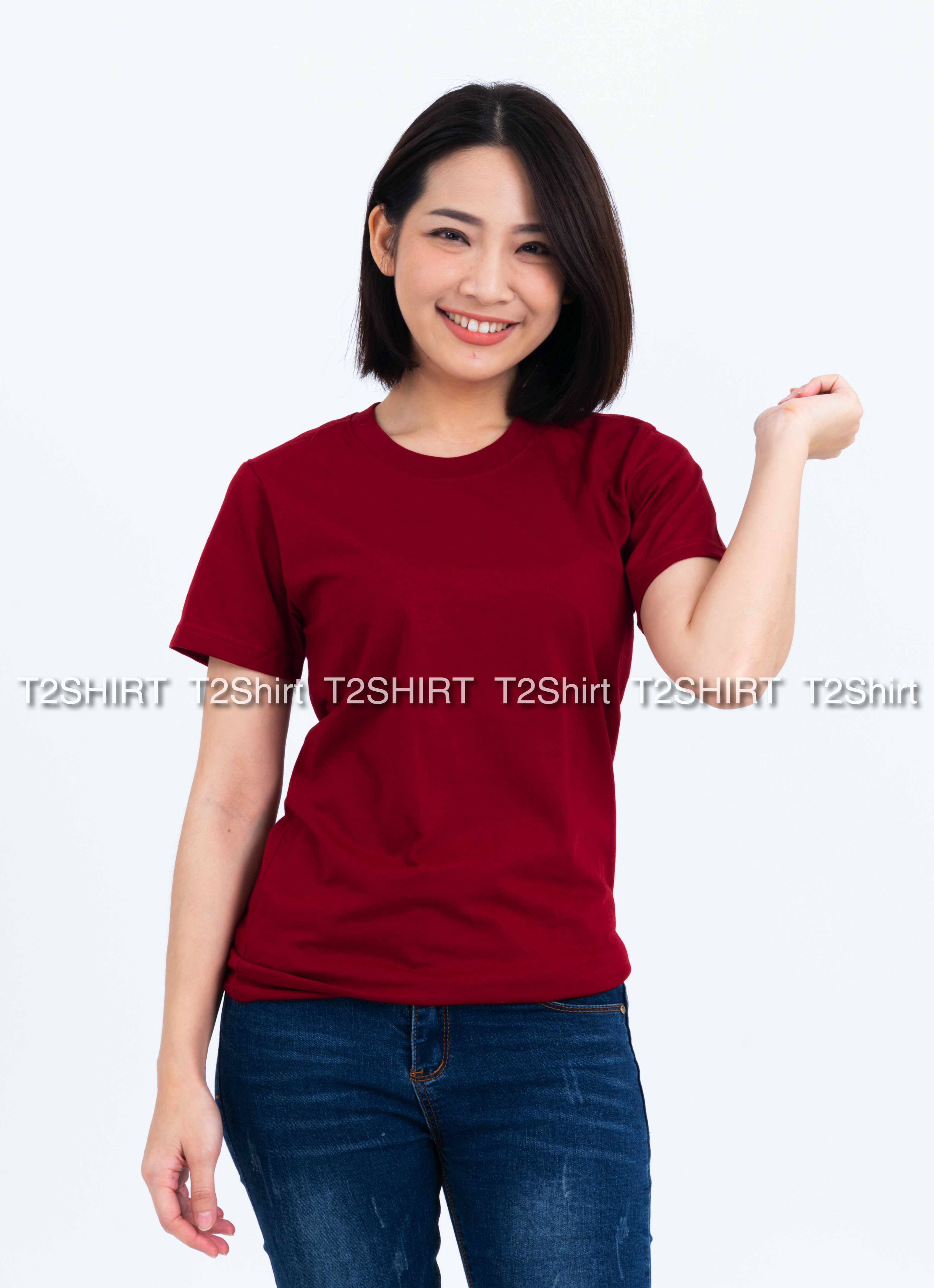 เสื้อยืด คอกลม แขนสั้น สีเลือดหมู Size 4XL