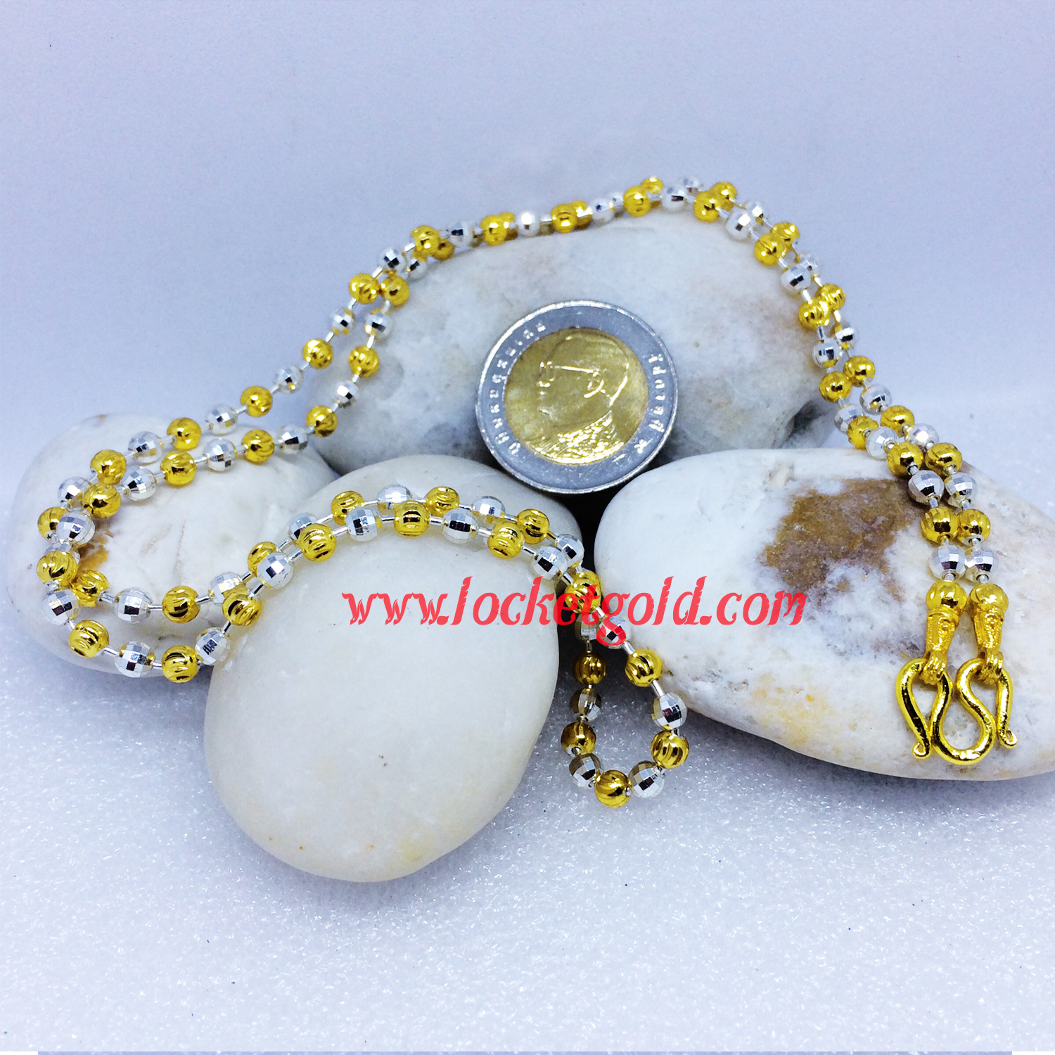 สร้อยคอ 2 กษัตริย์ เม็ดตัดเหลี่ยม เม็ดเงิน กลมทอง สวยหรู