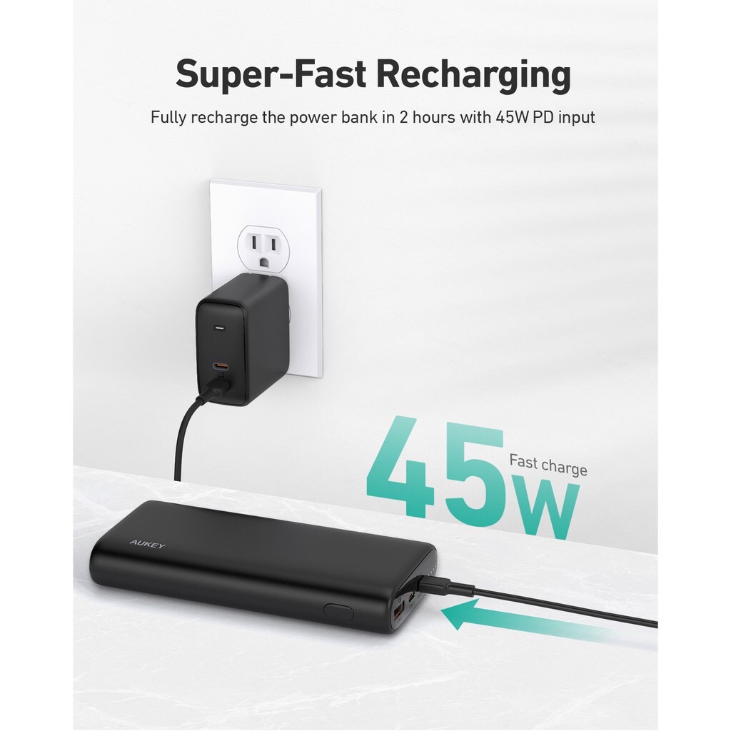 AUKEY PB-Y37 พาวเวอร์แบงค์ PowerPlus Sprint 20,000 mAh PD 65W PD USB-C With QC 3.0