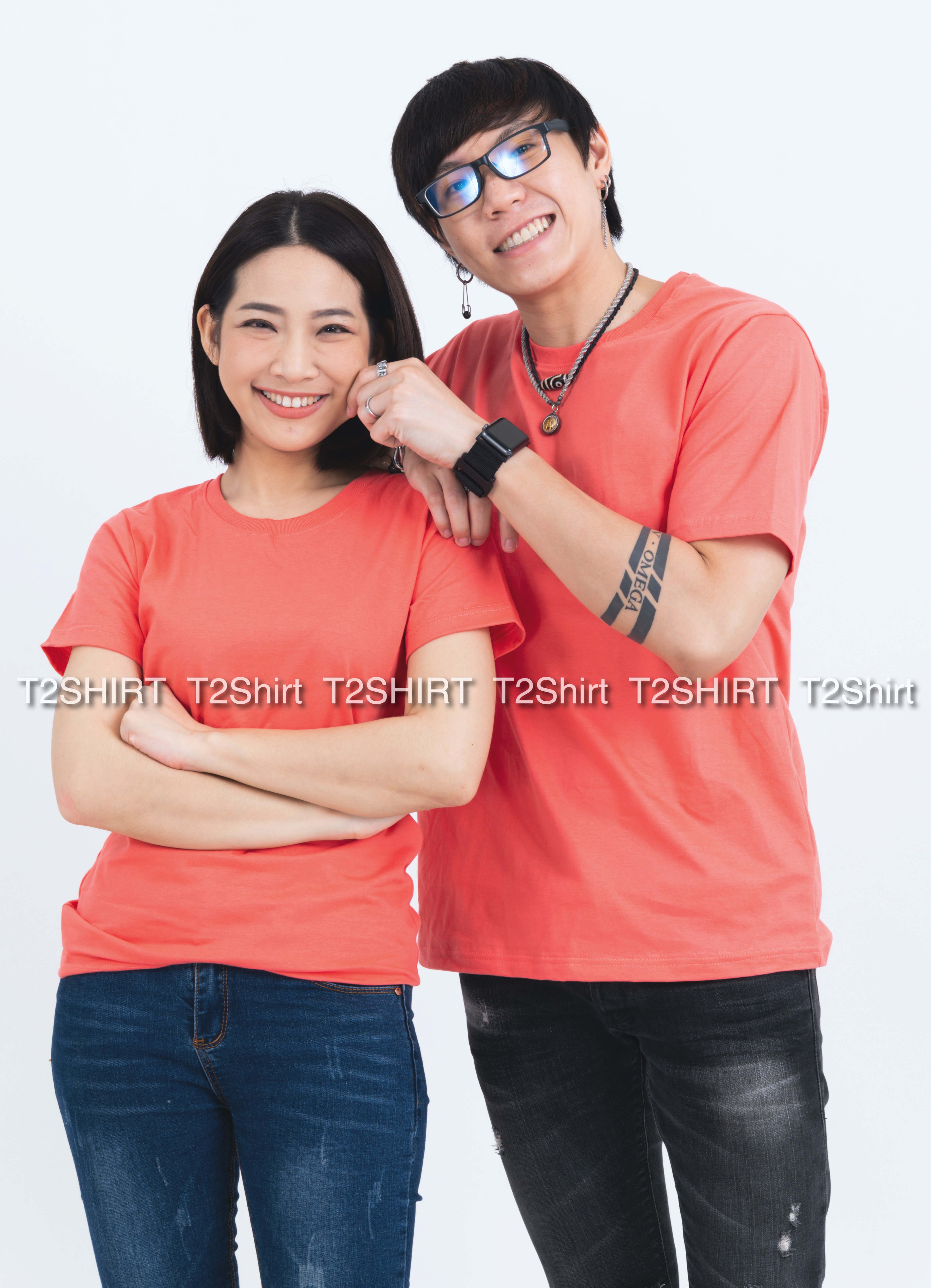 เสื้อยืด คอกลม แขนสั้น สีโอลด์โรส Size L