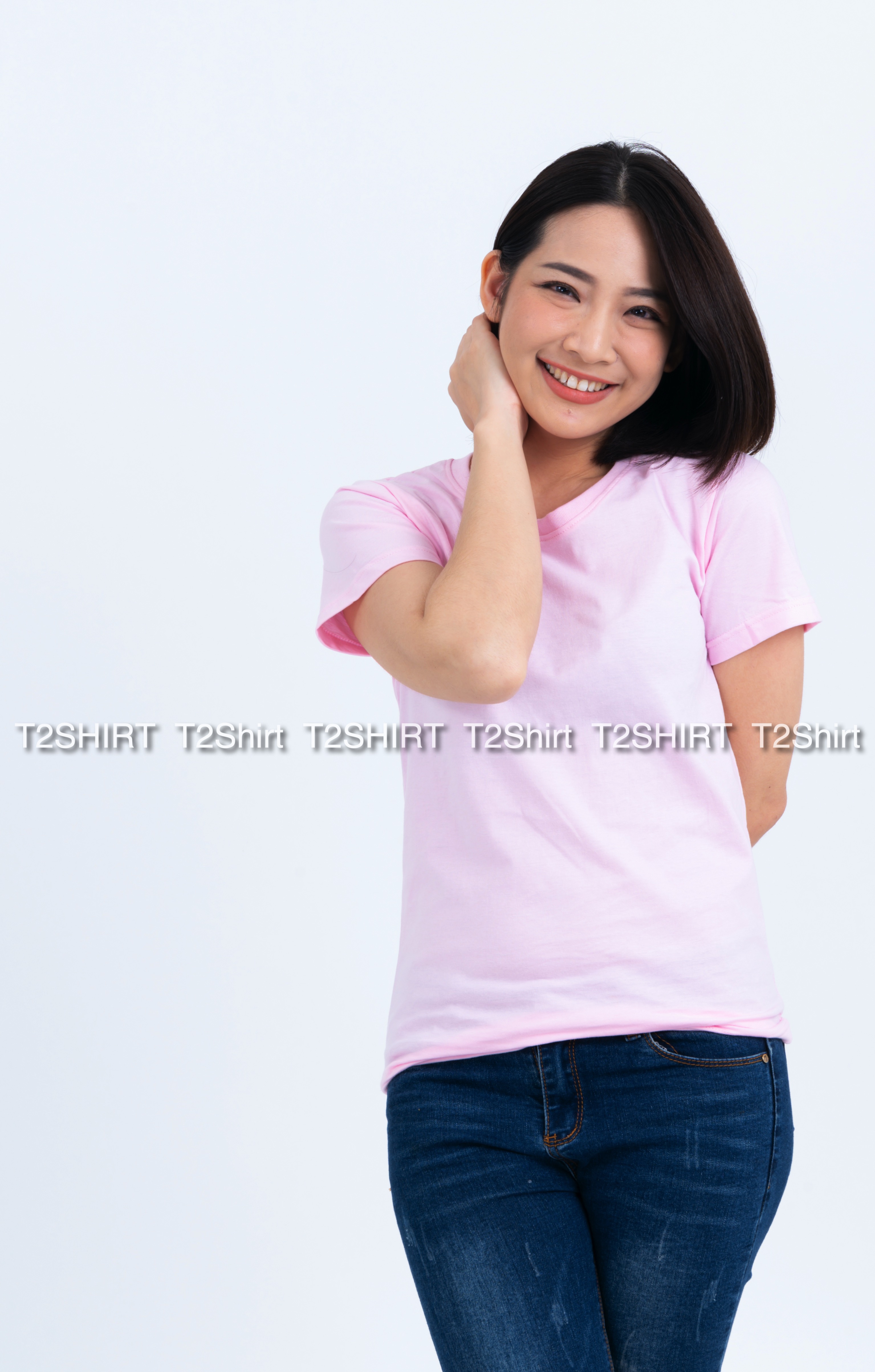 เสื้อยืด คอกลม แขนสั้น สีชมพูพาสเทล Size 4XL