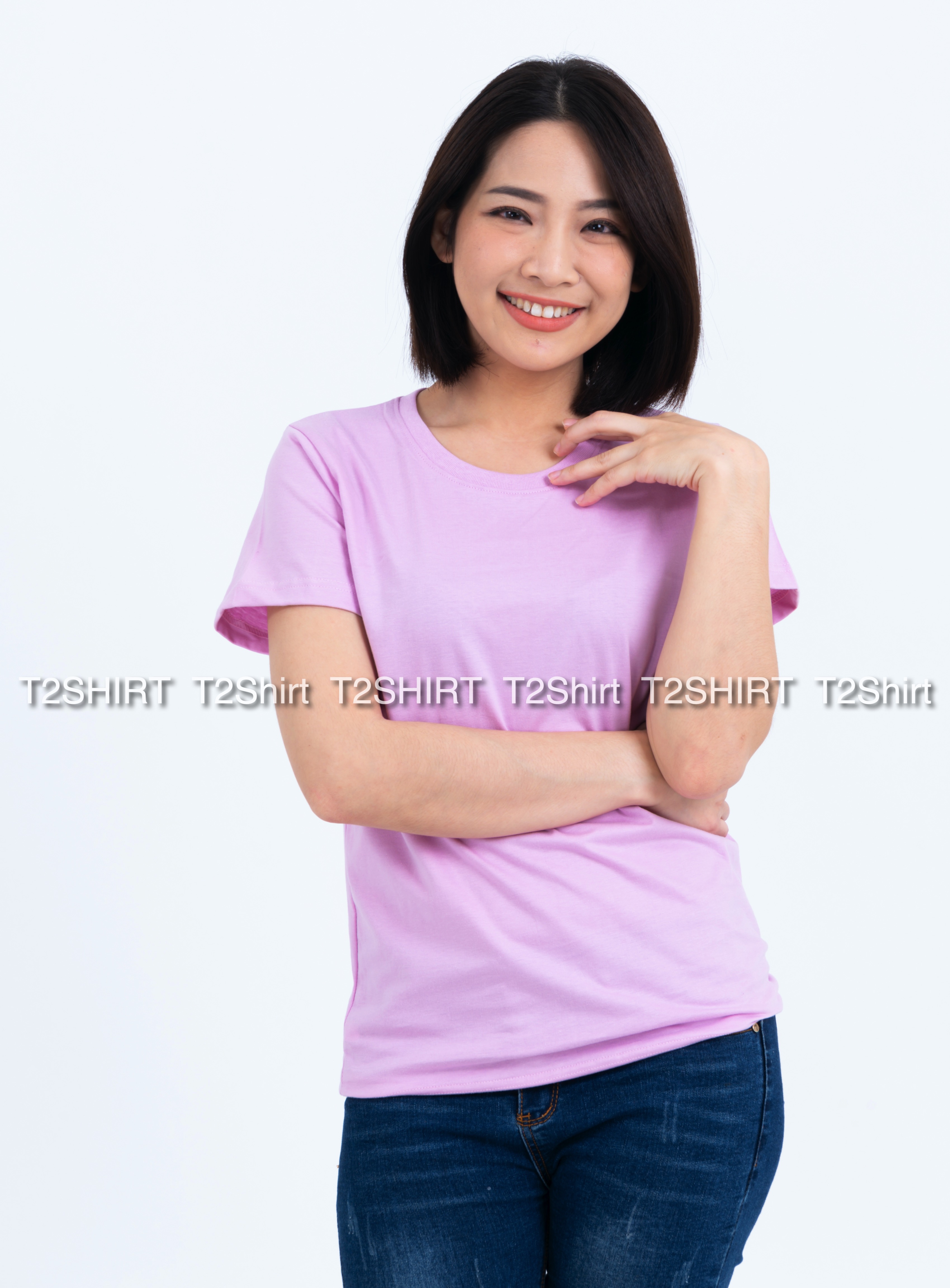 เสื้อยืด คอกลม แขนสั้น สีม่วงพาสเทล Size M