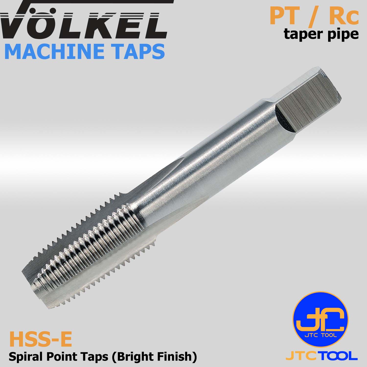 ดอกต๊าปเครื่องร่องตรงไฮสปีดโคบอลสีขาวหน่วยนิ้ว(PT / Rc) - HSS-E Machine Taps Spiral Point Bright Finish Taper Pipe Thread (PT / Rc) [Brand: Volkel]