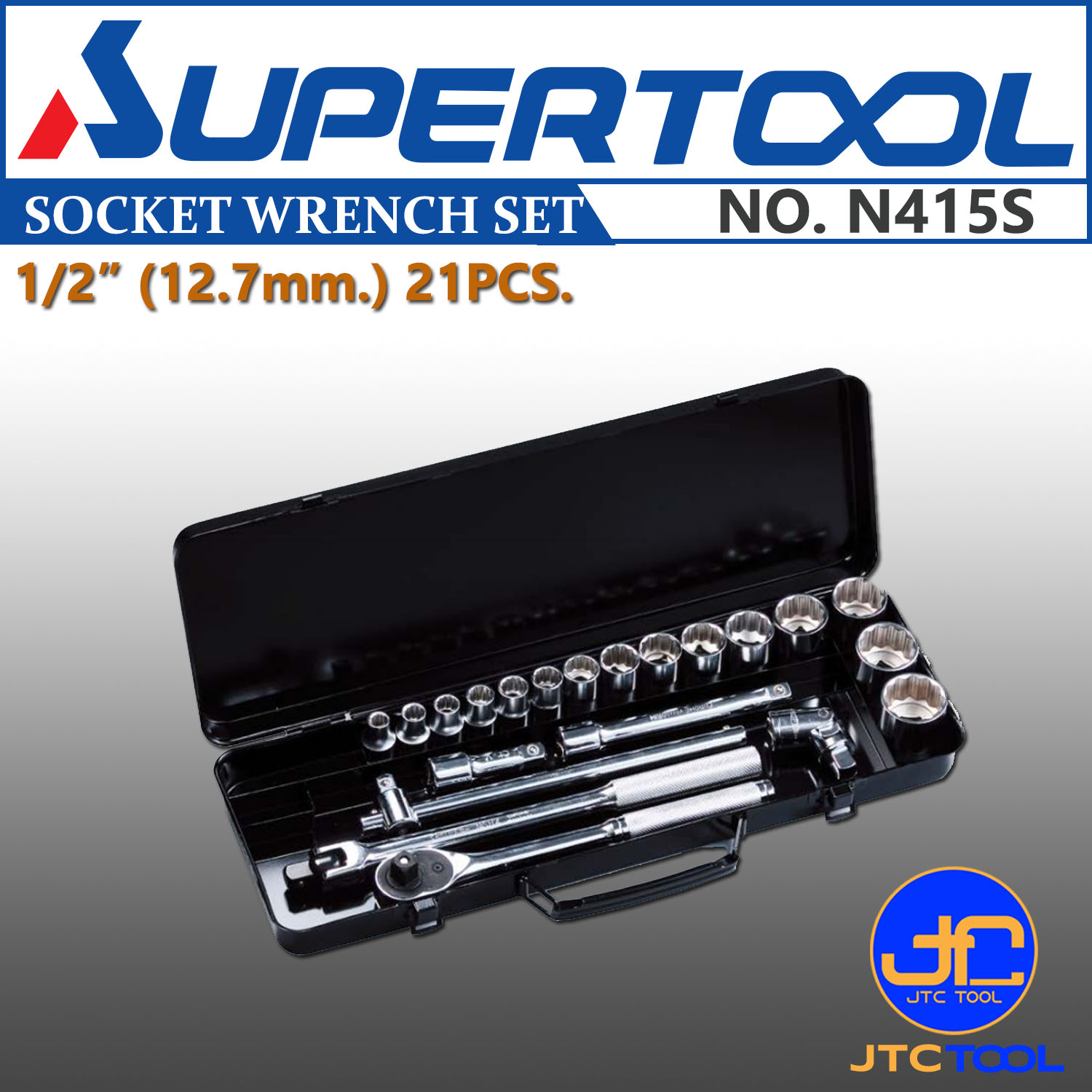 ประแจบล็อกรู 1/2"(12.7mm) - Socket Wrench Set Square Drive 1/2"(12.7mm) No.N415S (21Q'ty.) [Brand: Supertool]