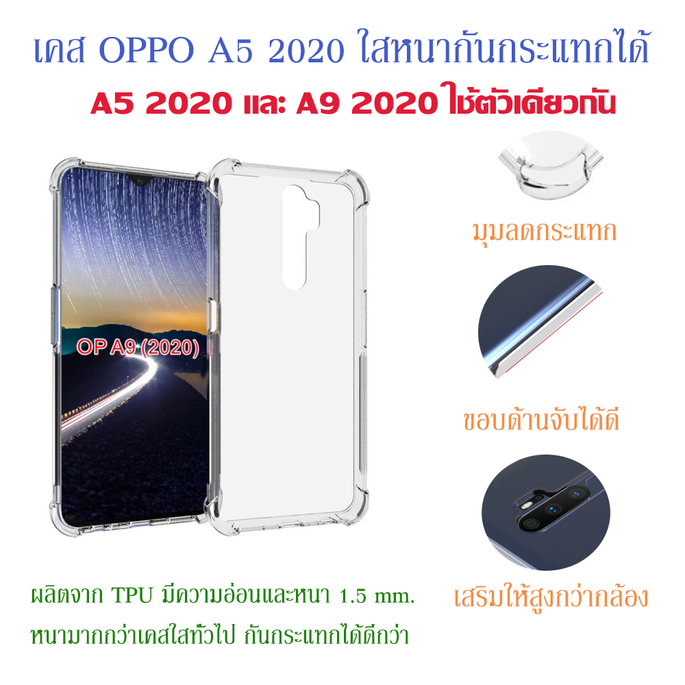 เคส OPPO A5 2020 แบบ TPU ใสเสริมขอบและมุมกันกระแทก