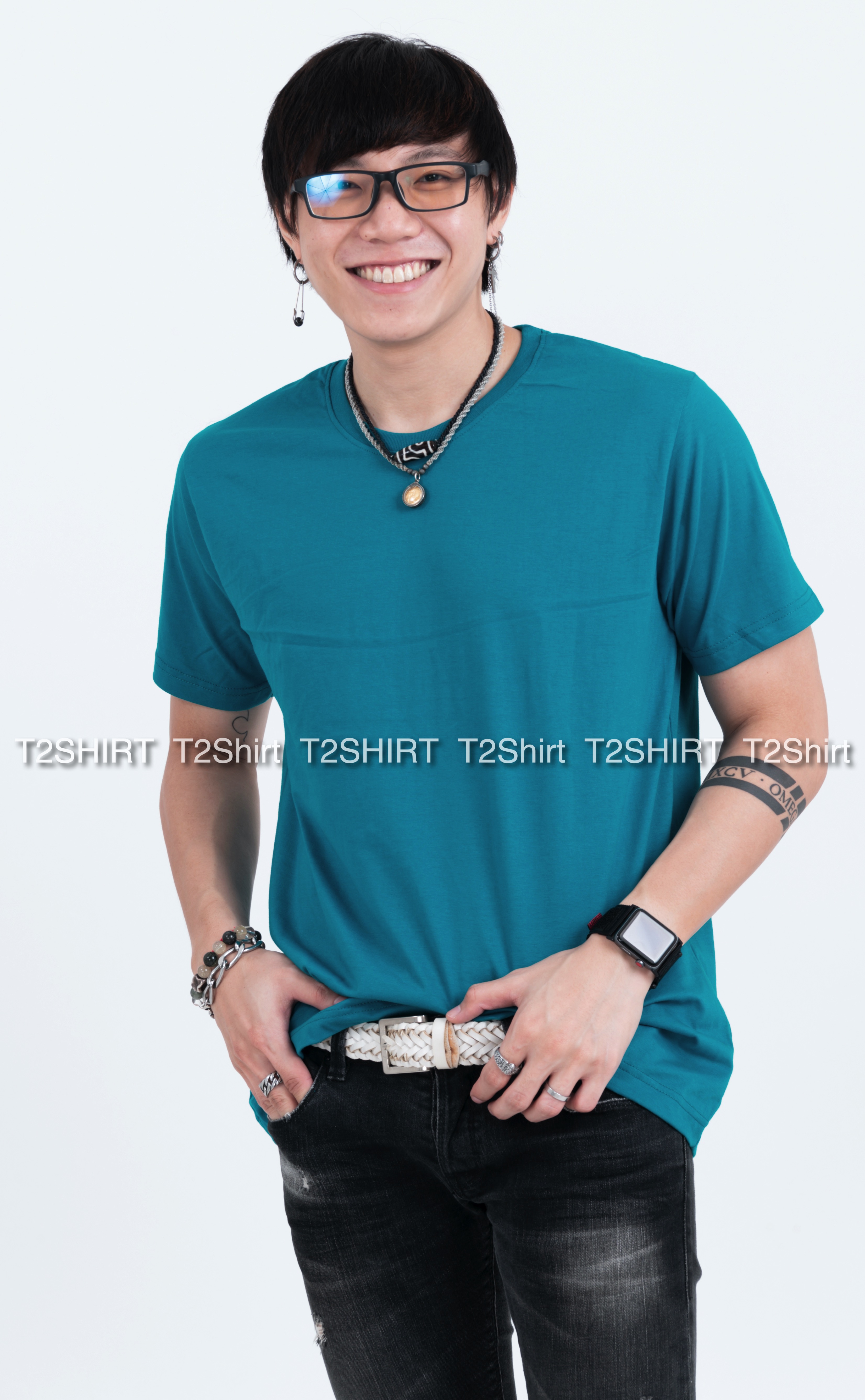เสื้อยืด คอกลม แขนสั้น สีเขียวหยก Size M