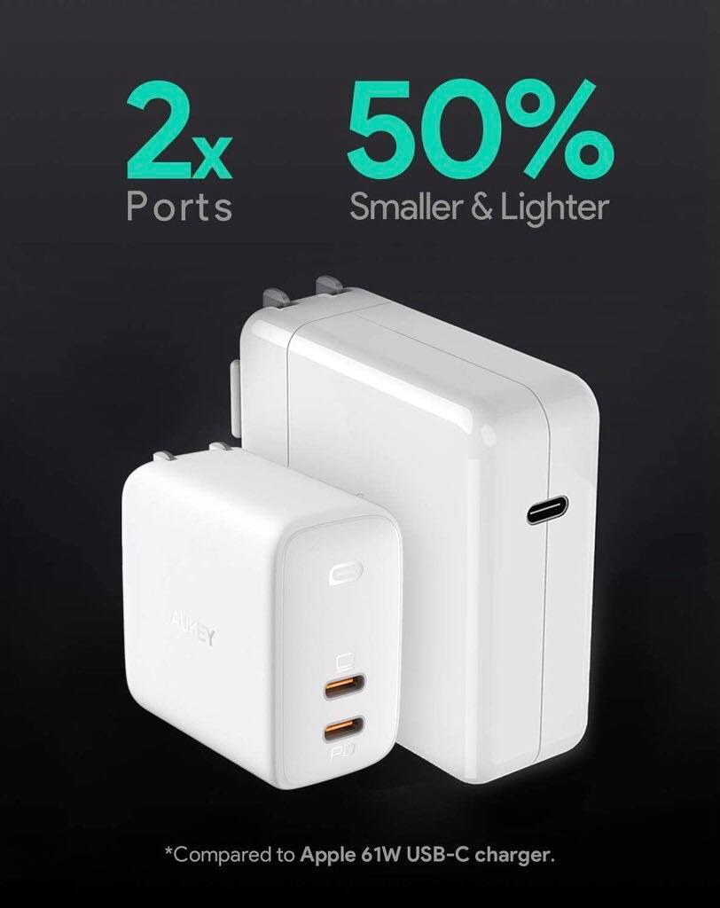 Adapter Aukey PA-B4-BLACK Omnia 65W Fast Charger PD Charger for iPhone 11 Pro Max,AirPods Pro,Galaxy S10, Switch รุ่น PA-B4